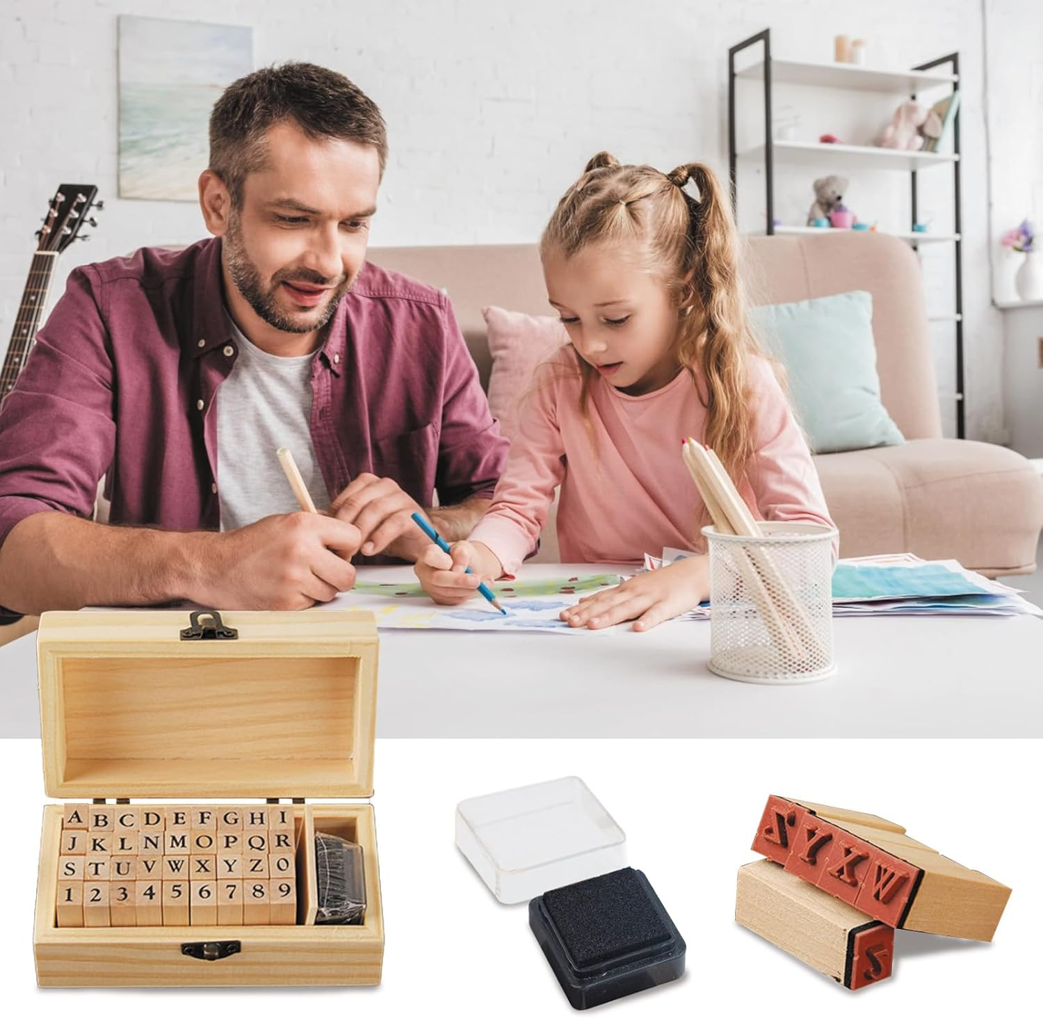 36 Pcs Wooden Rubber Number Alphabet Stamps, Rubber Vintage Letter Stamps Kit, Stamper Seal Set with Wooden Box for Crafting, Journaling, Scrapbooking, Card Making image number 5