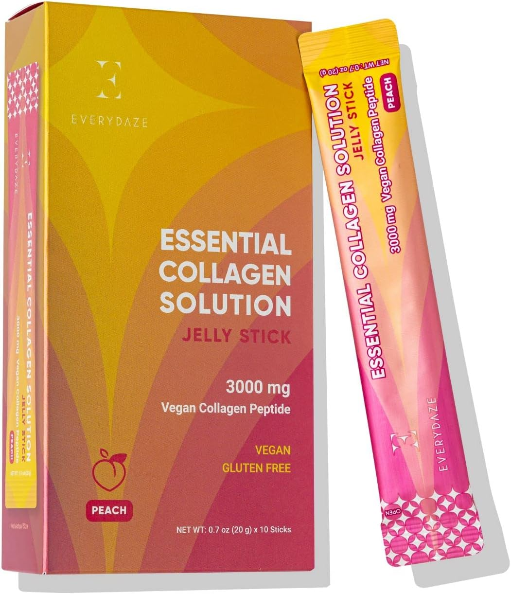 Essential Collagen Solution Jelly Stick, 3000 Mg Vegan Collagen Peptide, Vitamins & Minerals, On-The-Go Snack&hellip; (10 Packs, Peach) image number 1