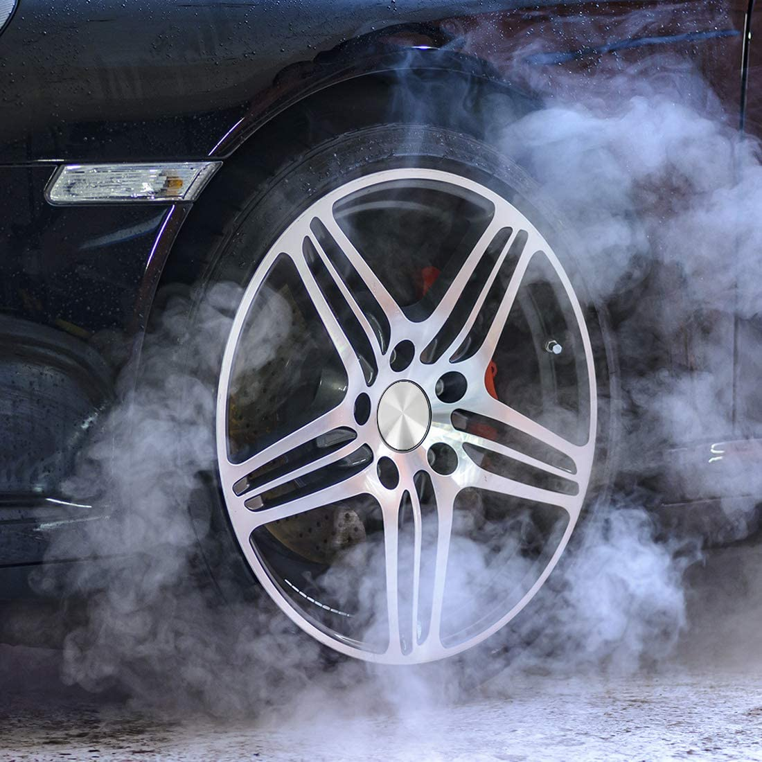 X AUTOHAUX 60Mm Dia 5 Clips Car Wheel Tire Tyre Rim Center Hub Caps Base Black 4 Pcs