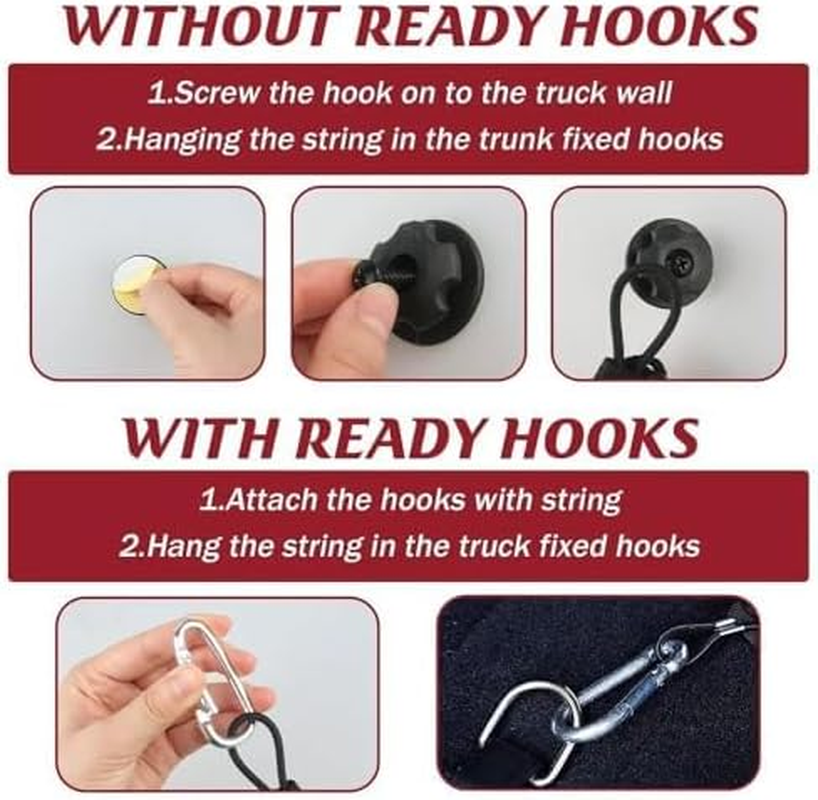 Cargo Net Trunk Organizer, Mesh Storage Net Heavy Duty Cargo Net with 4 Pocket, Stretchable Mesh Organizer with Hook and Screw, Universal Pickup Meshs Storage for SUV Car Pickup Truck Bed image number 5