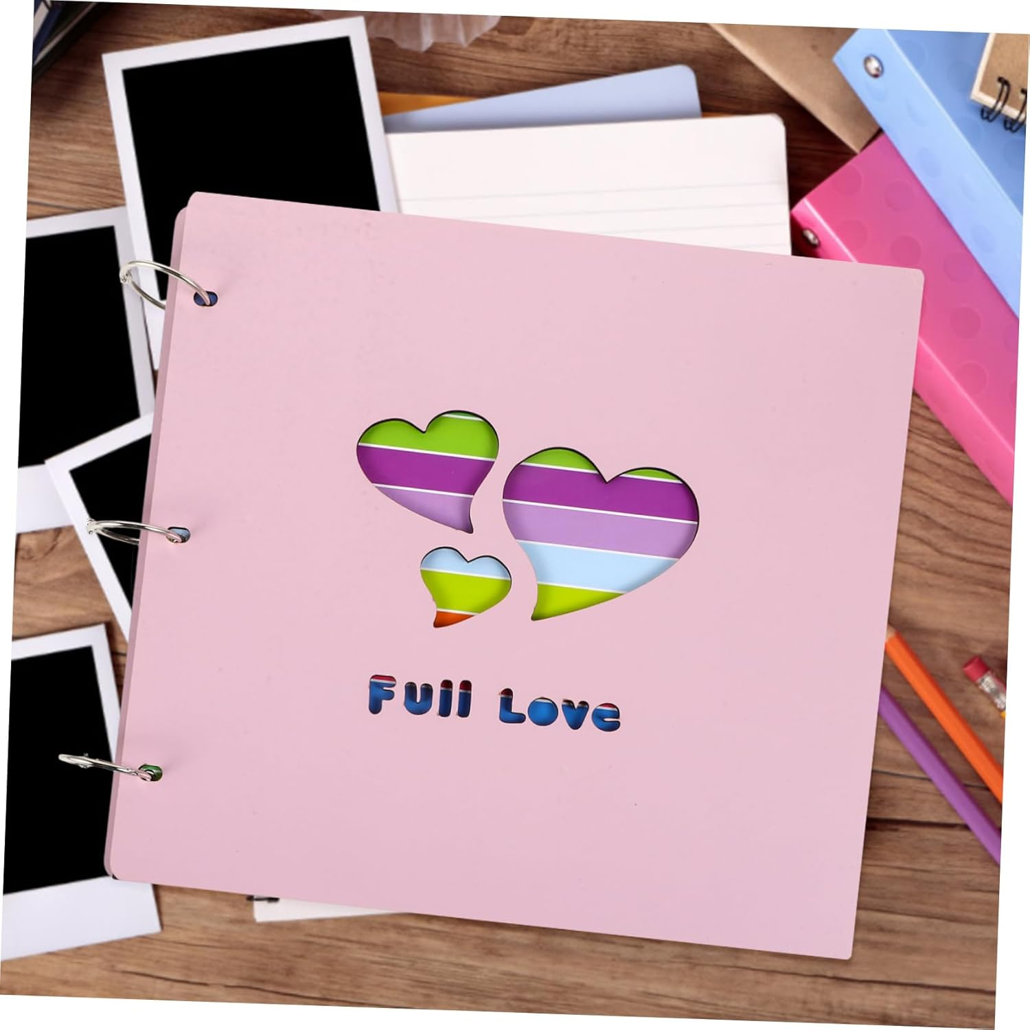 Luxshiny Hollow Heart Wooden Photo Album Diy Blank Scrapbook for Weddings Birthdays and Special Moments Rustic Design Smooth Finish for Easy Use and Creative image number 1