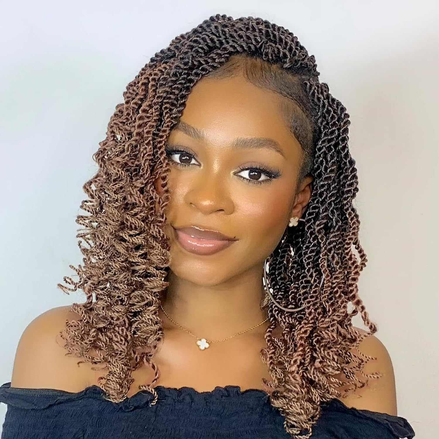 Mscat 14 Inch Wavy Senegalese Twist Crochet Hair, 8 Pack Synthetic Short Pre Looped Kids Crochet Braids with Curly Ends, Pre Twisted Small Havana Twist Braiding Hair for Black Women 1B#