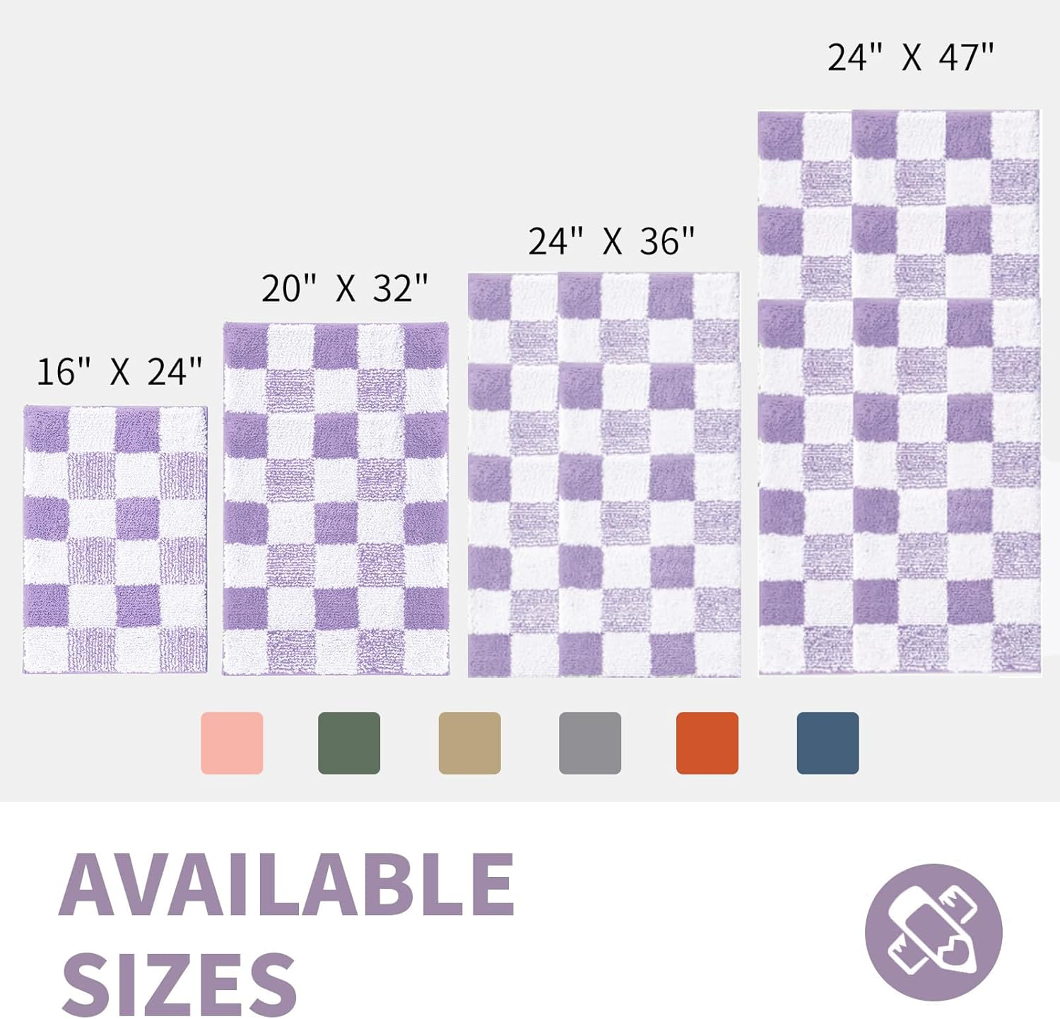 Cozecube Bath Mats for Bathroom Non Slip, Fluffy Absorbent Microfiber Bath Mat Washable, Aesthetic Bathroom Rugs, Small Purple Checkered Bath Mat, Lavender, 24" X 16" image number 5