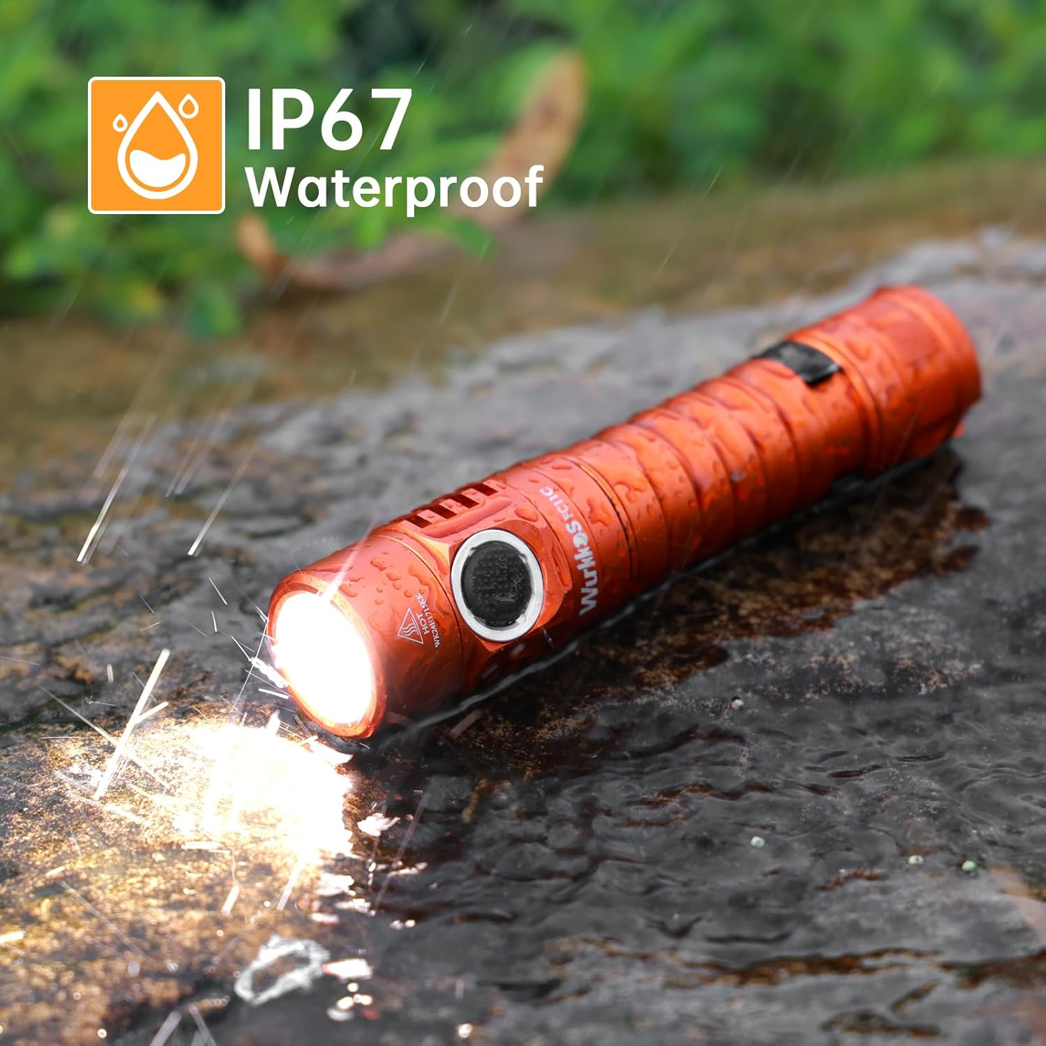 Wurkkos FC11C LED Flashlights Rechargeable -Small Powerful EDC Flashlight 90CRI 1200 High Lumen, IP67 Waterproof,Magnetic Tailcap,155M Beam Distance for Garden Dog Walking Emergency(Orange 5000K) image number 4