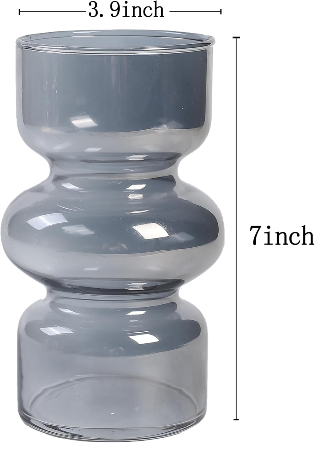 Gray Vases for Flowers,7 Inch Hydroponic Glass Vases for Decor,Transparent Stained Glass Vase Table Living Room Bathroom Bedroom Study Decorated with Vases(Gray) image number 3
