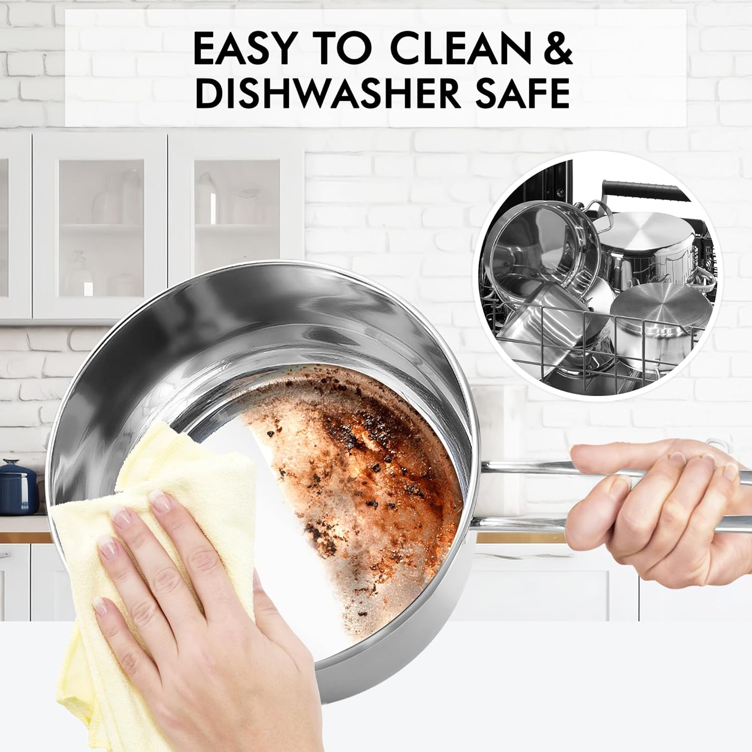 ASKSCICI 10-Piece Stainless Steel Cookware Set: Premium Kitchen Pots and Pans Set with Ergonomic Handles, Induction Compatible - Includes Saucepans, Skillets, Dutch Oven, Stockpot, Steamer, and More image number 2