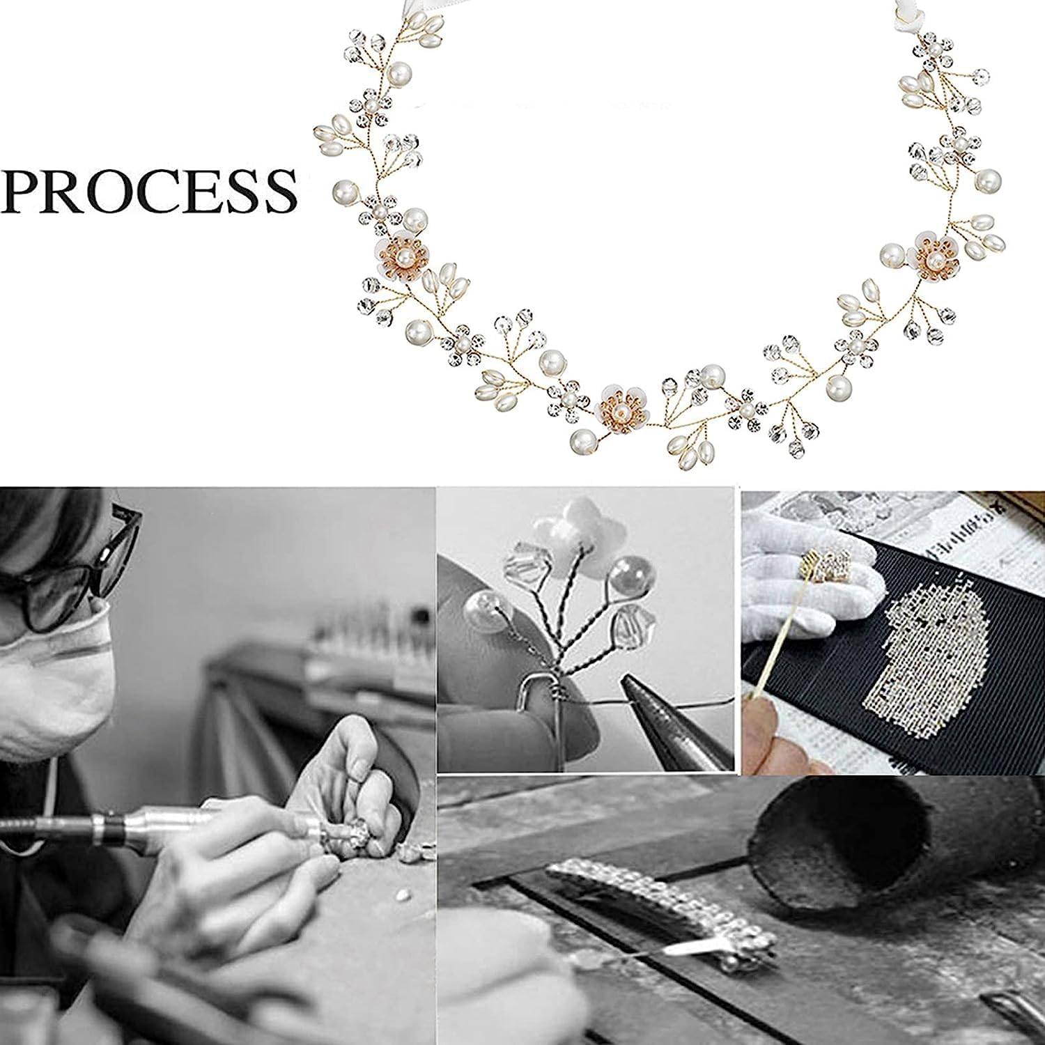 Crystal Bridal Headpiece with Golden Flowers, Bridal Headpiece, Bridal Headpieces Crystal Headband for Wedding, Accessory for Brides, Bridesmaids and Flower Girls, Elegant Hair Accessory (Silver-A) image number 2