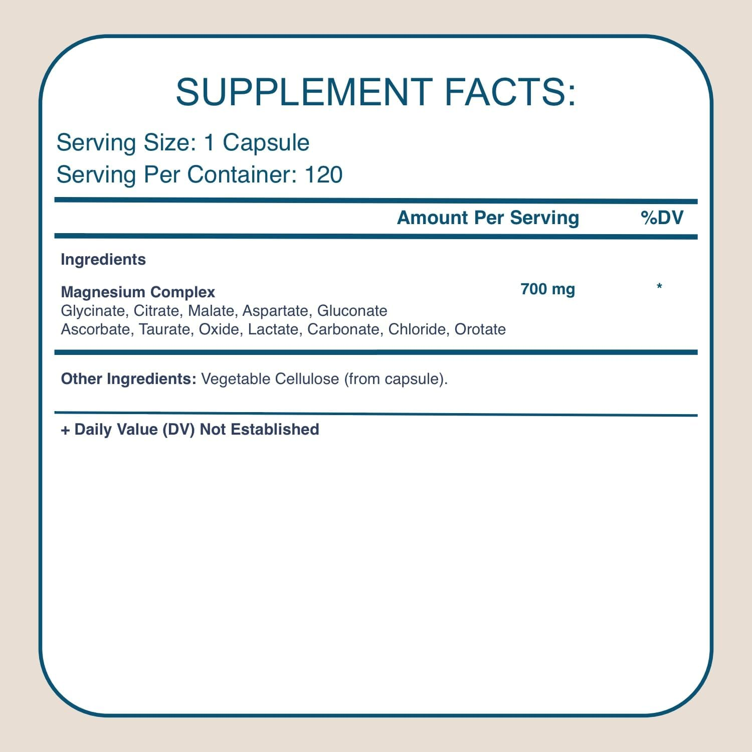 Magnesium 12-In-1 Complex | 700 Mg Bioavailable Magnesium Blend | Glycinate, Citrate, Malate, Taurate, Aspartate & More | 120 Vegan Capsules by Glowbelly image number 3