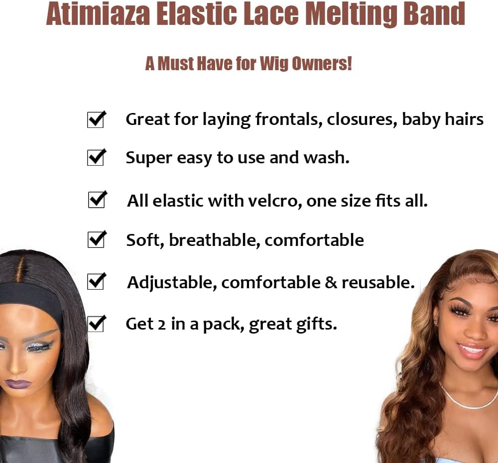Atimiaza 2 Pcs Elastic Bands for Wig, Lace Melting Edge Wrap to Lay Edges (Black, Pack of 2)