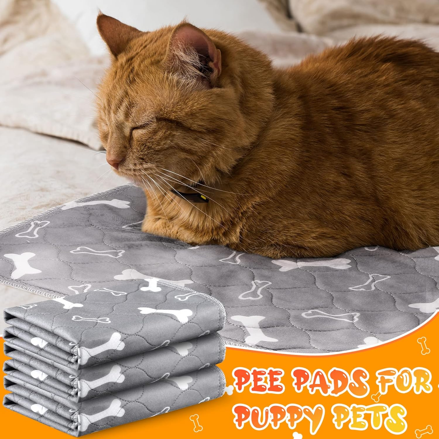 Namalu 6 Pieces Washable Pee Pads Reusable Pee Pads Absorbent Layered Waterproof Mat Cloth Whelping Pad Potty for Home Travel Crate Training Pad, Easy to Clean(Grey, 16 X 24 Inch) image number 3