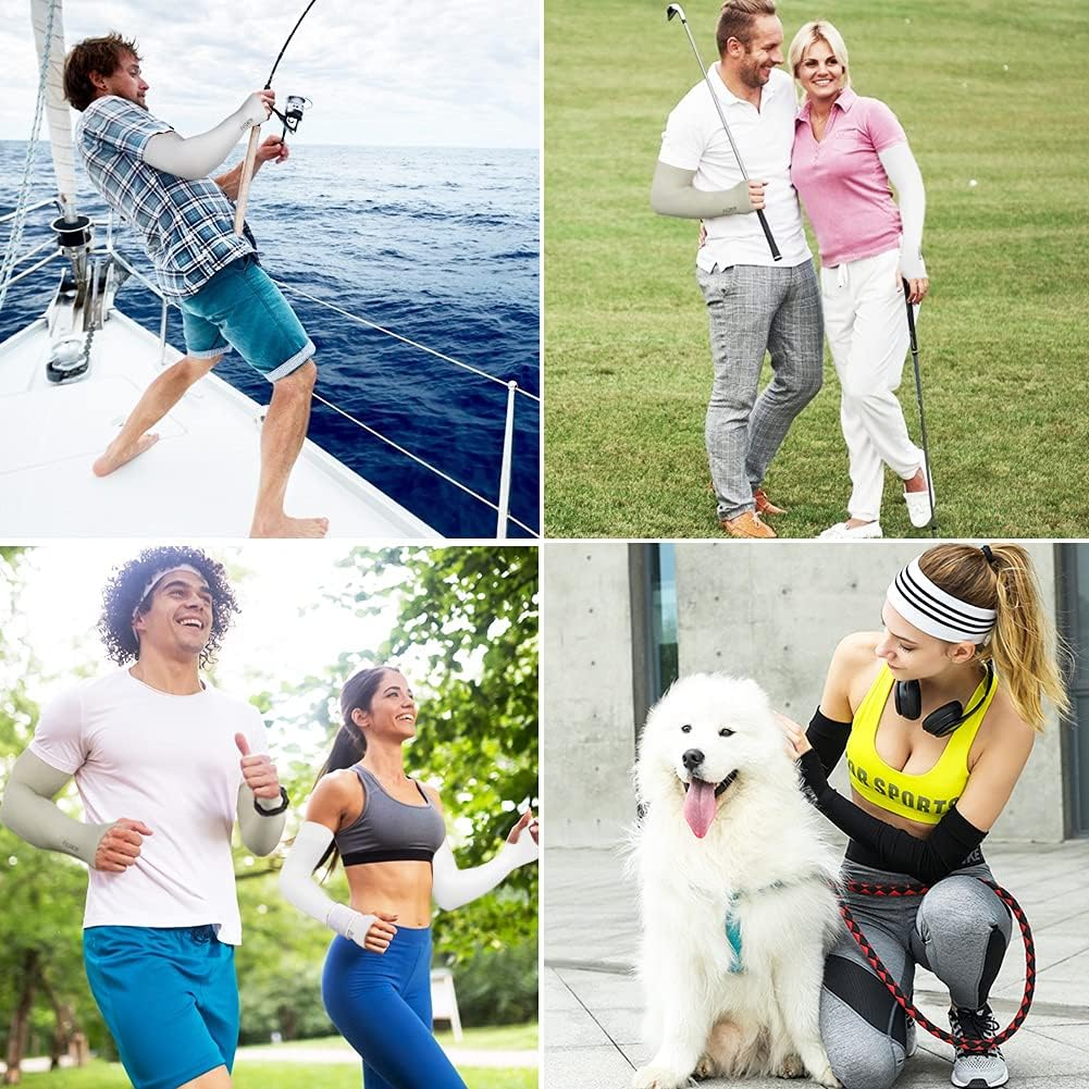 UV Protection Cooling Arm Sleeves for Men Women Youth, Beister 6/3 Pairs Long Sunblock Protective Arm Covers for Cycling,Basketball,Running,Driving,Covering Tattoos - 3 Pairs Black+White+Grey image number 3