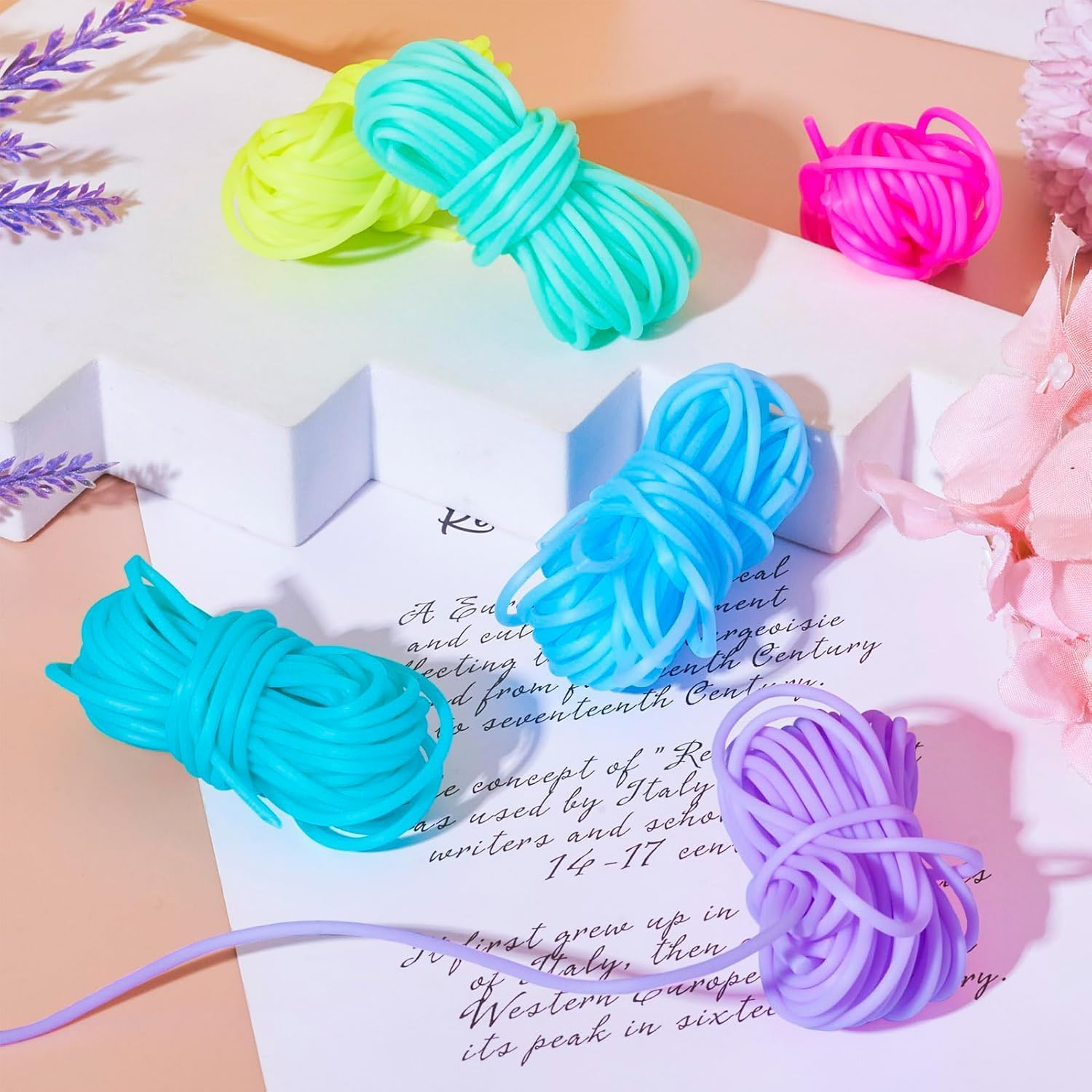 Hollow Pipe Tubing Rubber Cord, 6 Roll Rubber Tube Cords Tubing Knitting Barber Cord,Hollow Pipe Rubber Cord Tube Silicone Tube Cord,Hollow Pipe Rubber Tubing Jewelry Cord,Hollow Pipe Tube Rubber Cord image number 2