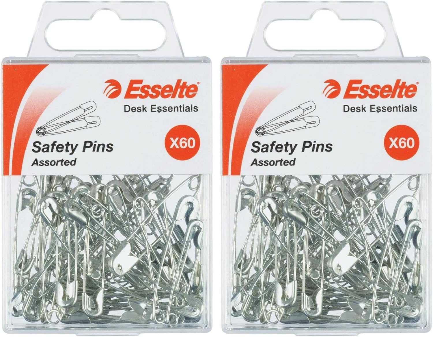 ESSELTE 37046 Metalware Pins Safety Pk60 Assorted Sizes Silver - 120 Pack