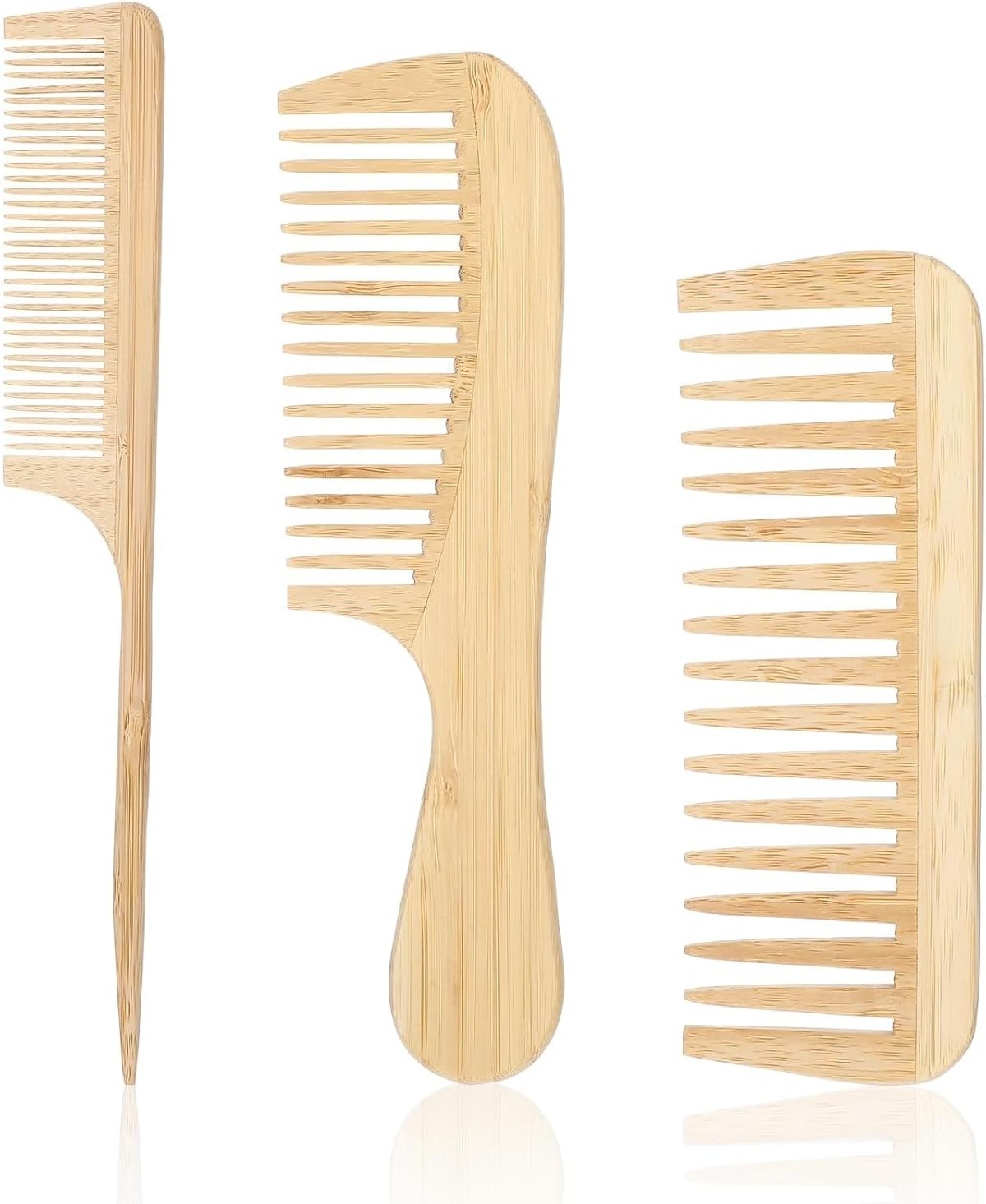 3Pcs Bamboo Combs Natural Wooden Comb Set, Natural Handmade Bamboo Anti-Static Comb Set,Natural Bamboo Comb Set Rat Tail Combs image number 2