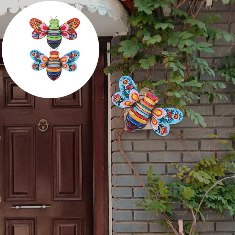 HOLIDYOYO 2Pcs 3D Iron Metal Bee Pendant Wall Art for Home Decor Vibrant Bee Wall Decoration and Statue for Indoor and Outdoor Spaces Unique image number 3