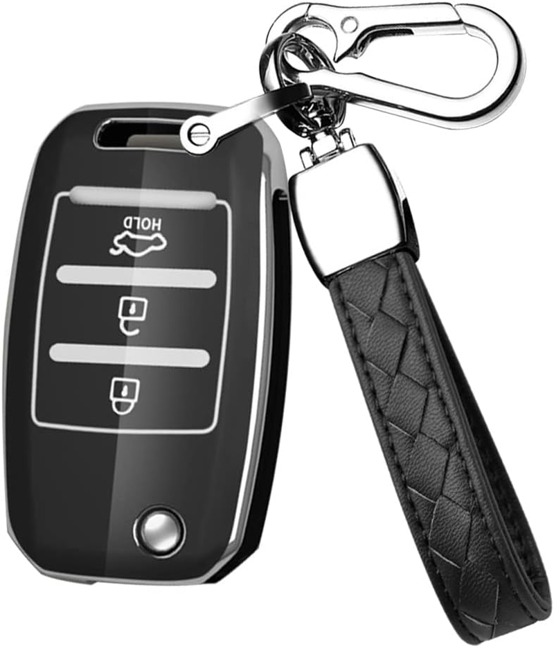 HIBEYO Folding 3 Button for Kia Key Fob Cover TPU Key Case for Kia Sorento Sportage Rio Soul Forte Optima Carens Picanto Smart Key Holder Car Accessories with Keychains-Bow Key Chain(White) - Bow Key Chain White image number 4