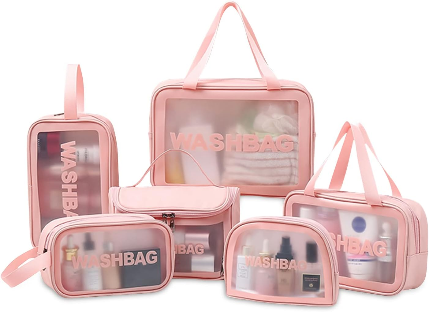 DDPOND 6Pcs Clear Travel Toiletry Bag for Women & Men, Cosmetic Bag Airport Airline Compliant Bag Waterproof Vacation Makeup Bag, Bathroom & Shower Travel Organizer, White