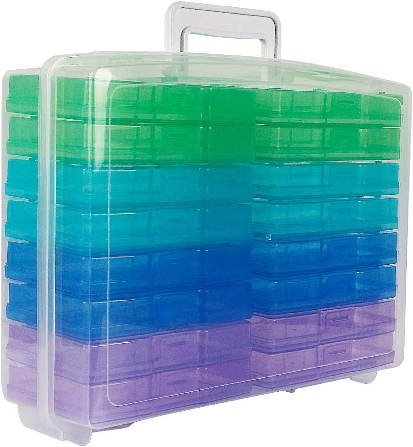 Novelinks Transparent 4" X 6" Photo Storage Boxes - 16 Inner Photo Organizer Cases Photo Keeper Picture Storage Containers Box for Photos (Cool-Colored) - Clear-Gold Handle image number 2