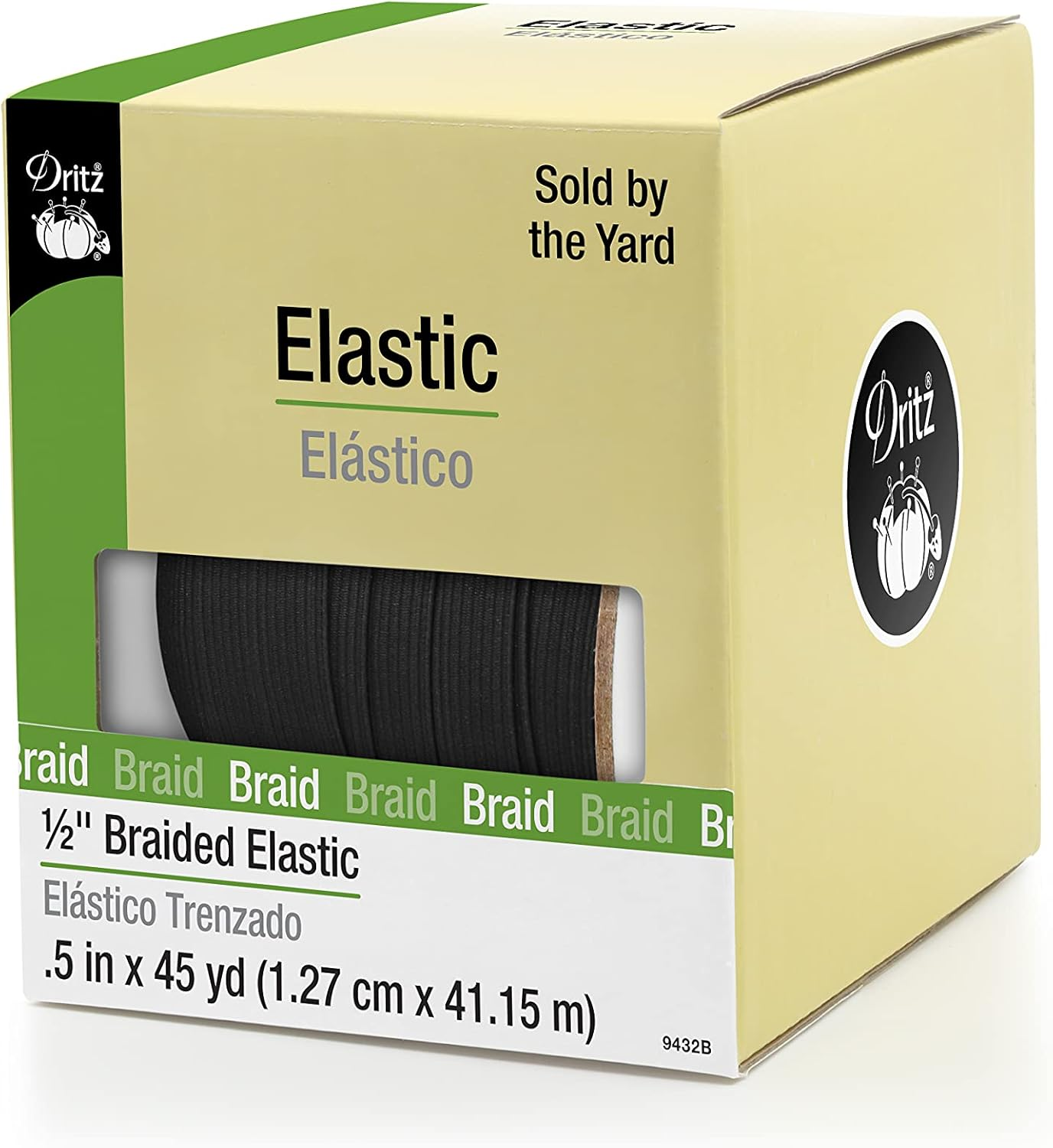 Dritz X, Black Braided Elastic, 1/8-Inch by 4-Yard - Black, 1/2-Inch By 1-1/2-Yard