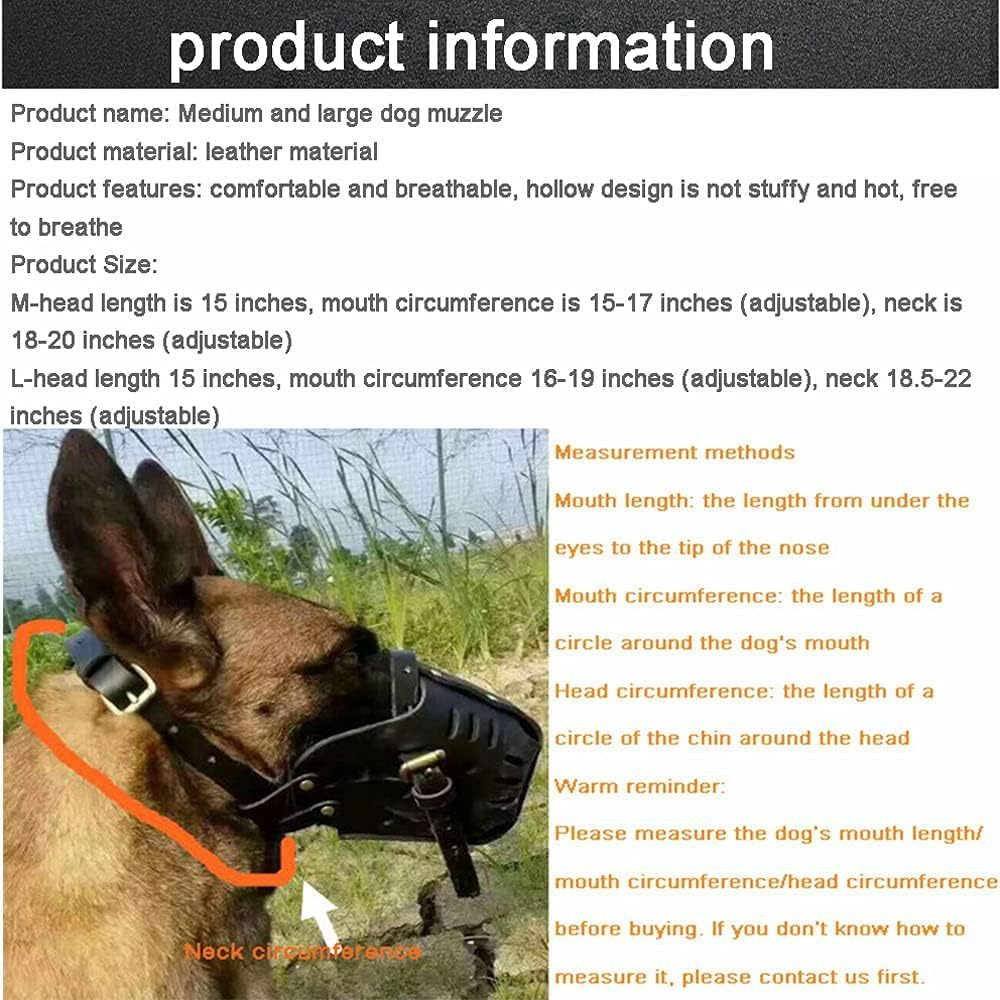 Pet Muzzles, Handmade Leather, Medium and Large Dogs, Horses, Doberman Eastern German Shepherd, Anti-Bite Dog Training Masks, Defense Muzzles, Service,M image number 2