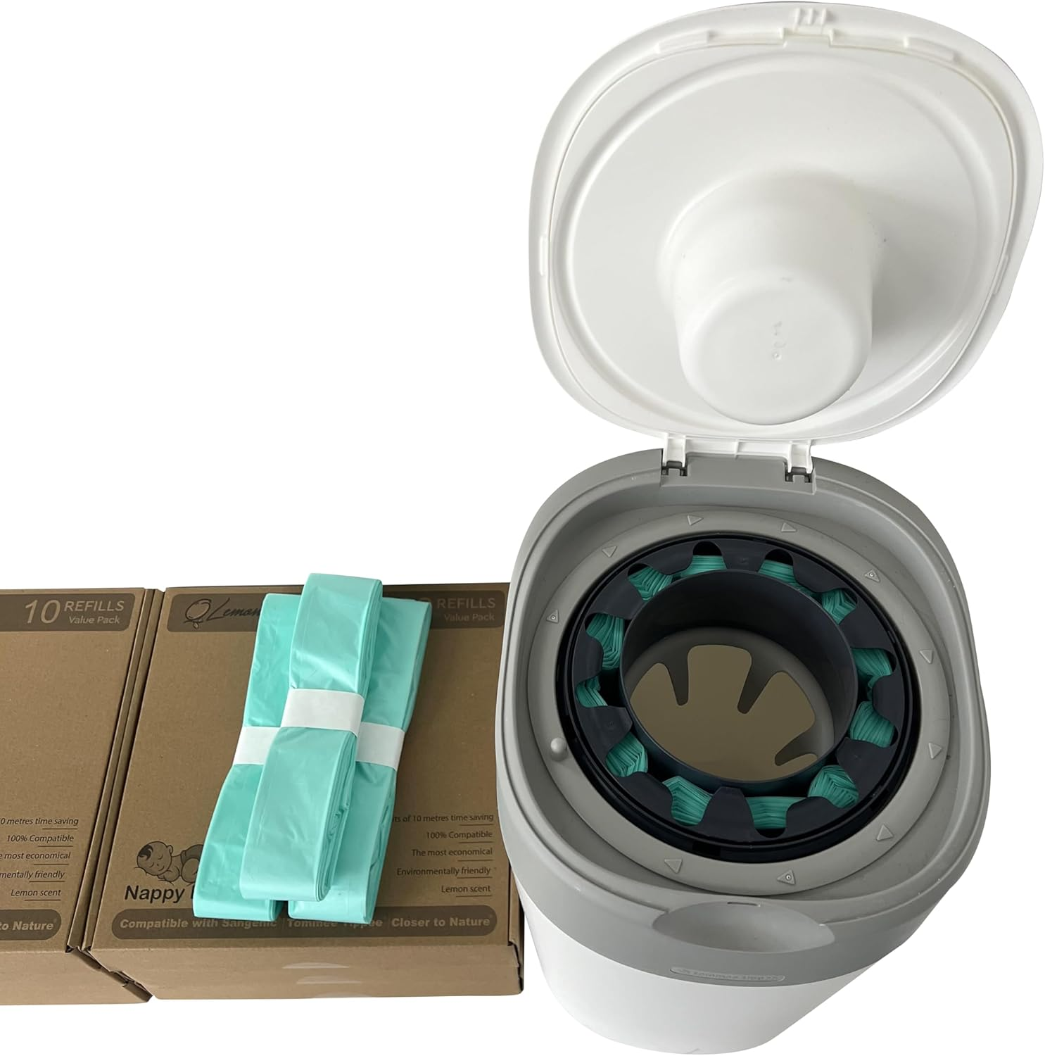 Pre-Compacted 100M Nappy Bin Refills Value Pack for Tommee Tippee Twist & Click (10 Pack) image number 1