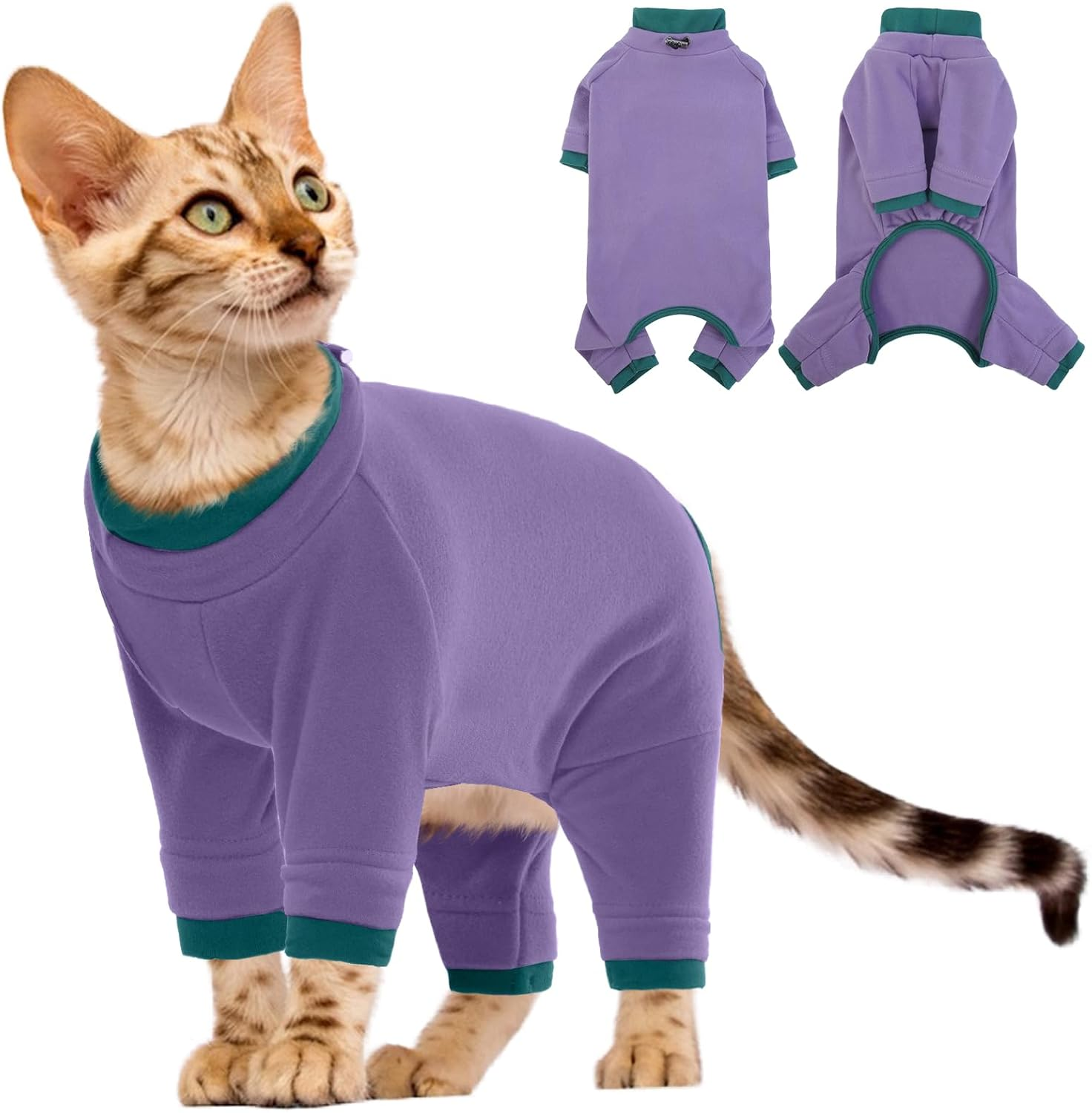 Cat Clothing, Cat Bodysuit after Surgery Post-Operative Clothing for Cats, Body Operation Recovery, Anti-Leaking, Long Sleeve, 4 Legs, Onesie, Cat Clothing, Shirts, 4-Legged (Blue-Grey, L)
