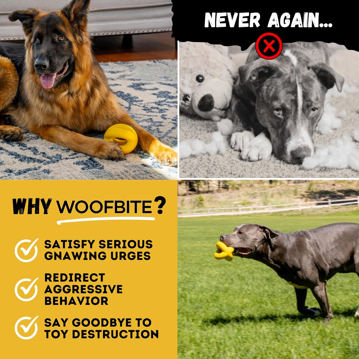 Woofbite&reg; Indestructible Tough Ring Ball for Dogs, Toy Destroyers & Aggressive Chewers - Durable, Heavy Duty Natural Rubber - Dog Chew, Tug & Fetch Toy for Medium & Large Breed Dogs image number 2