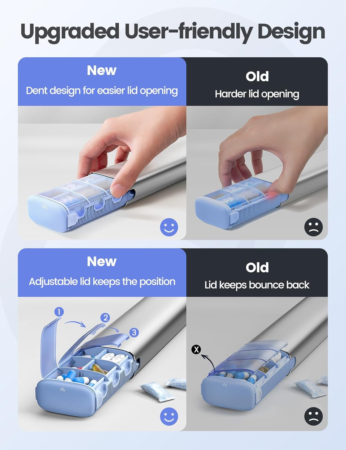 7 Day Weekly Pill Organizer (Support 2 Times a Day), Metal Travel Pill Case, Large Capacity Daily Cute Pill Box for Supplements, Pills, Vitamins and Medication (Rose Glod) image number 2