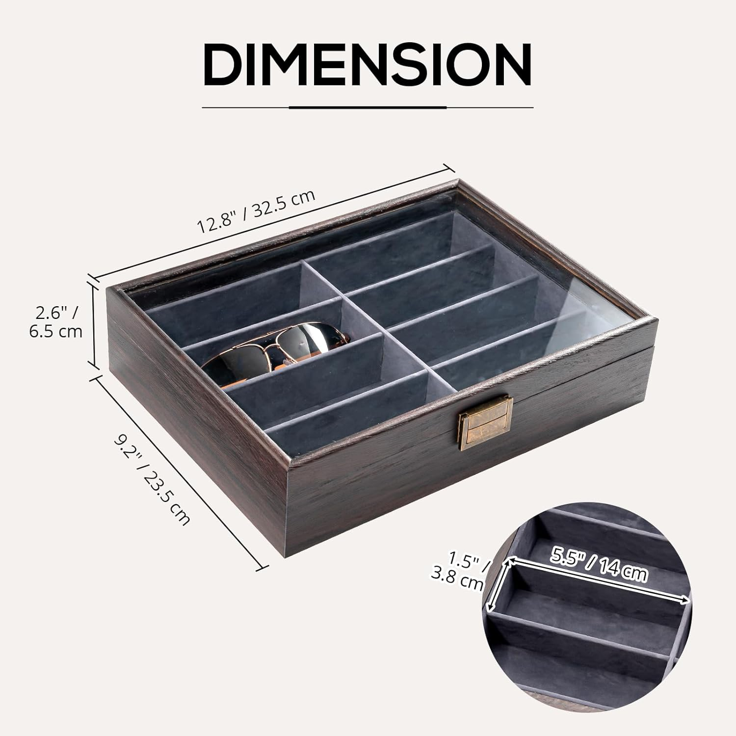 Procase 8 Slots Wooden Sunglasses Case Organizer Trays for Men Women, Glass Display Case Multiple Pairs Eyewear Eyeglass Holder Storage Box - Black image number 6