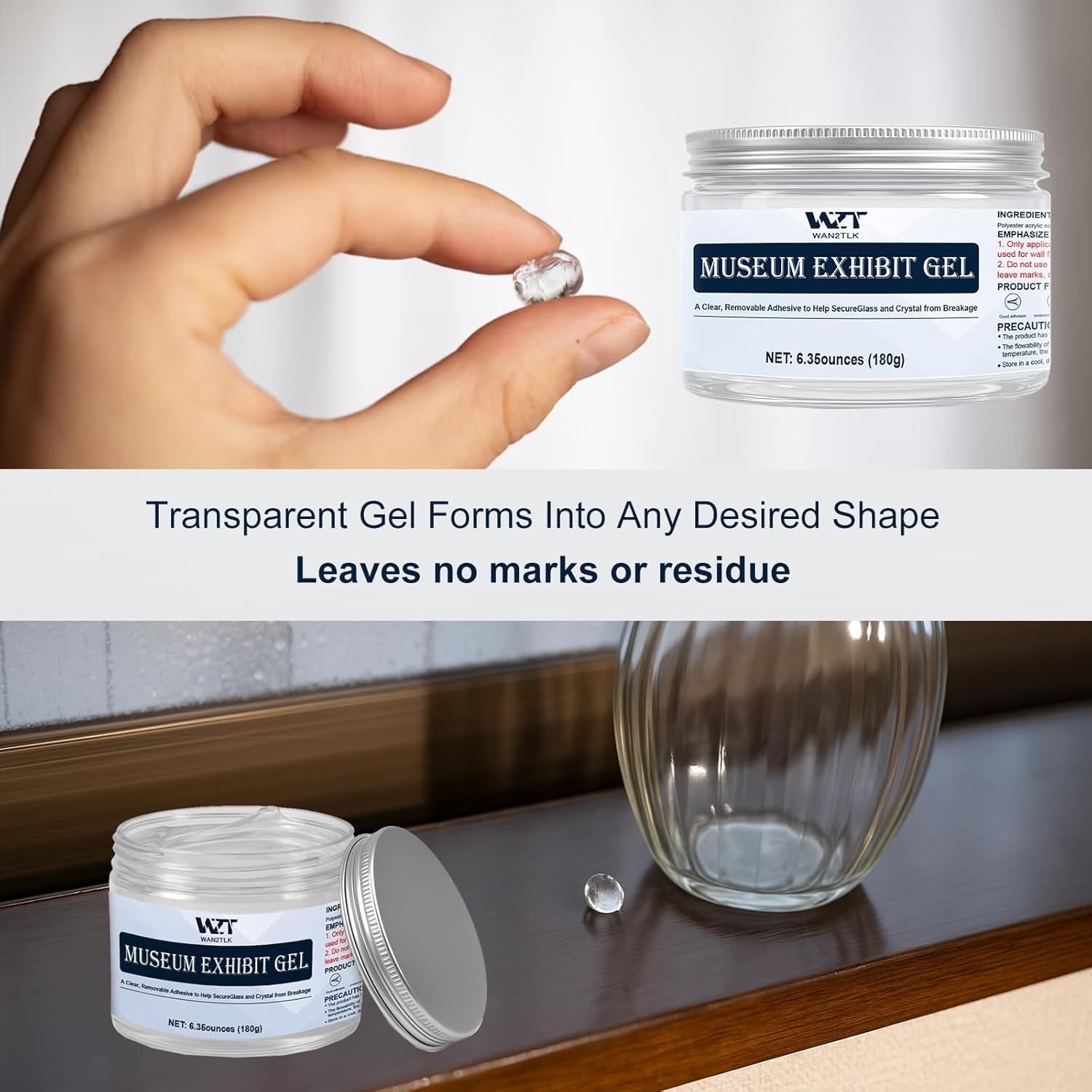 WAN2TLK Museum Gel 180G/6.5Oz| Museum Putty Clear Removable/Reusable | Protects Artifacts and Fragile Items | Shock and Slip Resistant | Essential for Home and Commercial Displays image number 5