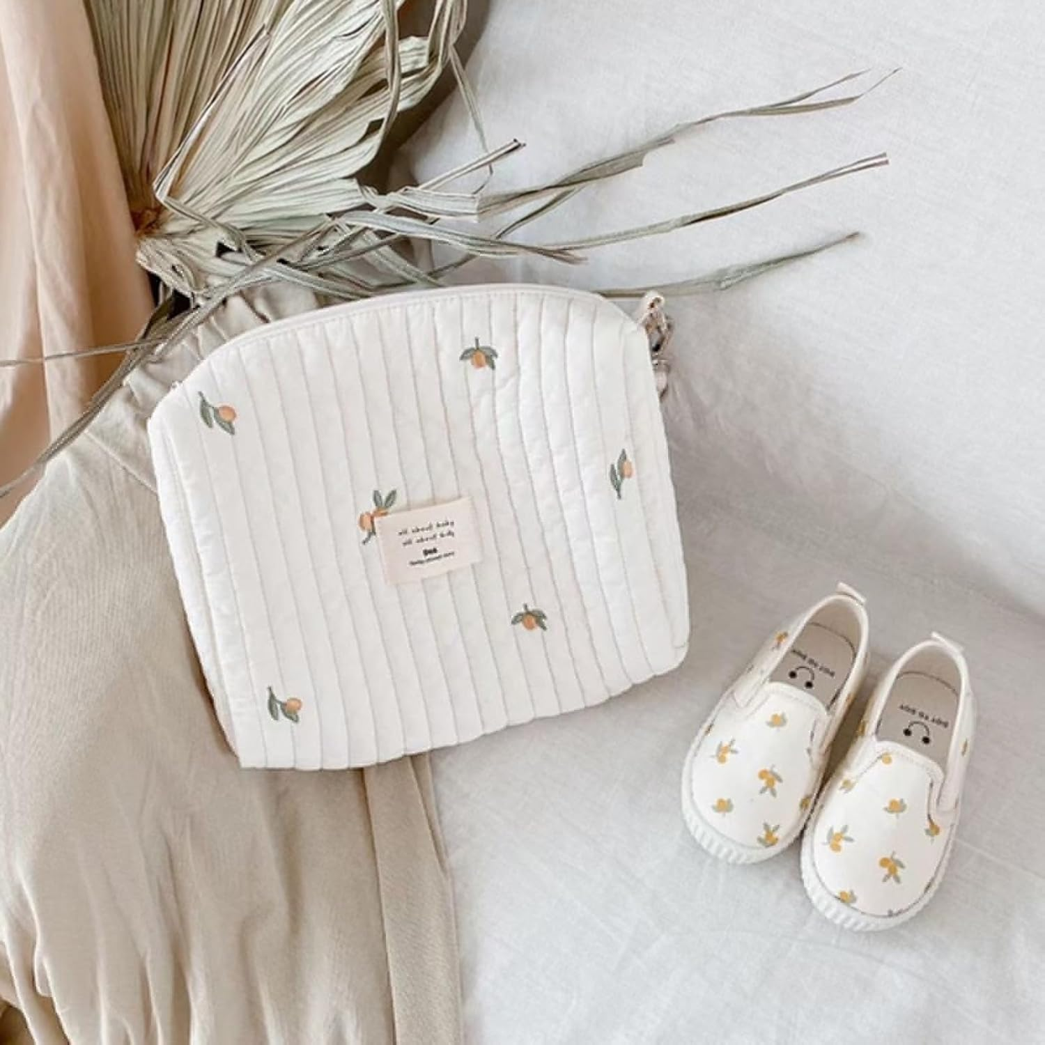 Stroller Bag | Cotton Cute Baby Stroller Diaper Bag - Cotton Zipper Carry Purse with Hook Small Embroidered Mommy Pouches for Wipes Bottle Pacifier