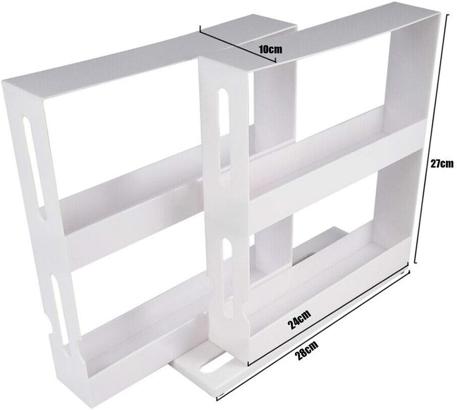 AUSTOCK Slide Out White Swivel Spice Rack Holder Organizer, 28Cm X 27Cm X 10Cm, Holds 20 Bottles, Fits Standard Bottles, No Installation Required, Kitchen Cabinet Space Saver image number 4