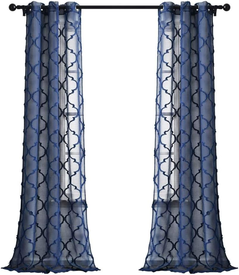 Lush Decor Gray Avon Trellis Grommet Sheer Window Curtain Panel Pair (84" X 38")