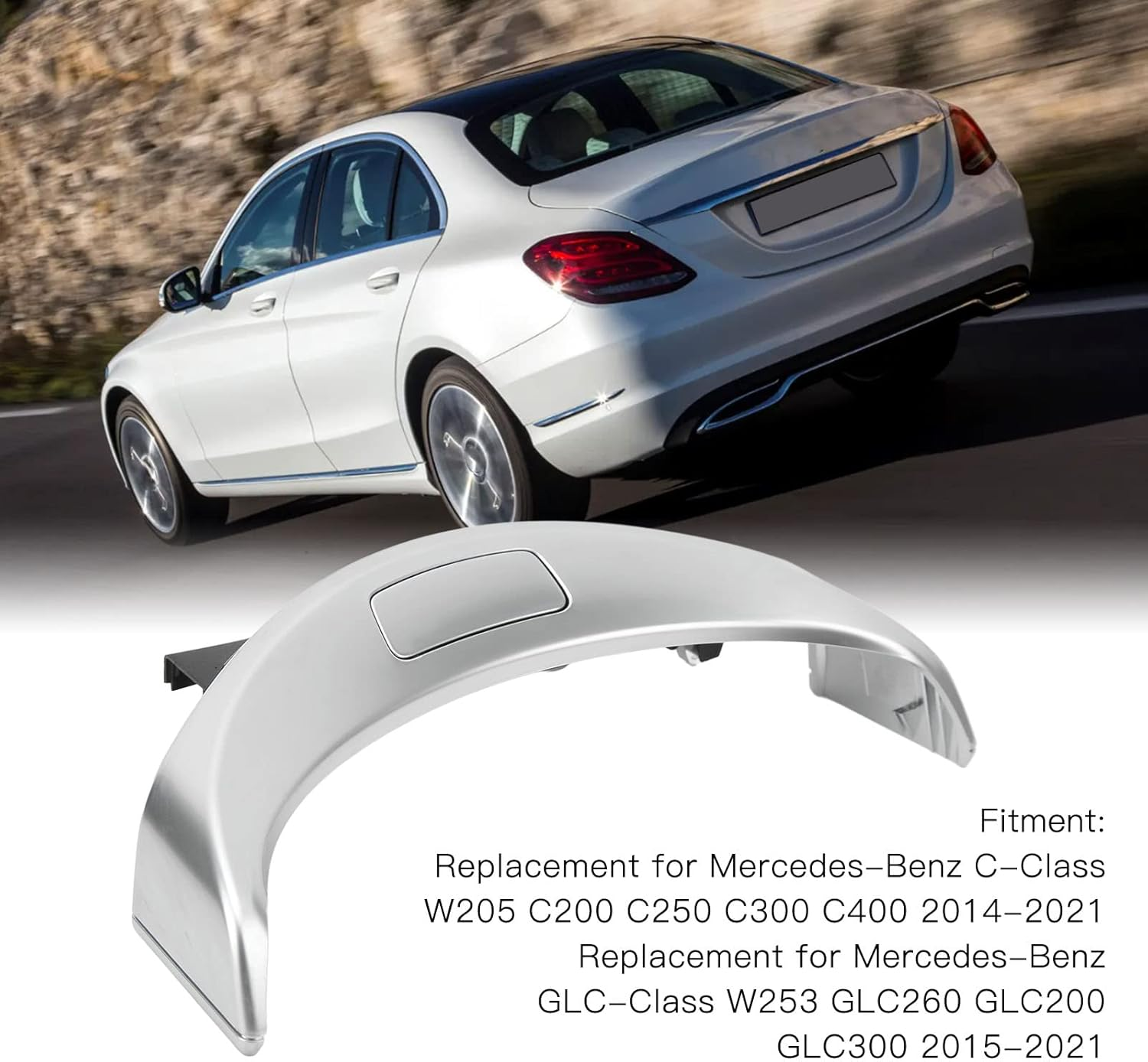 Center Console Armrest Storage Box Release Button Switch Cover, 2056803407 2056803307 Car Interior Protective Cover Trim for Benz W205 C200 C250 C300 C400 W253 GLC260 GLC200 GLC300 (Silver) image number 3