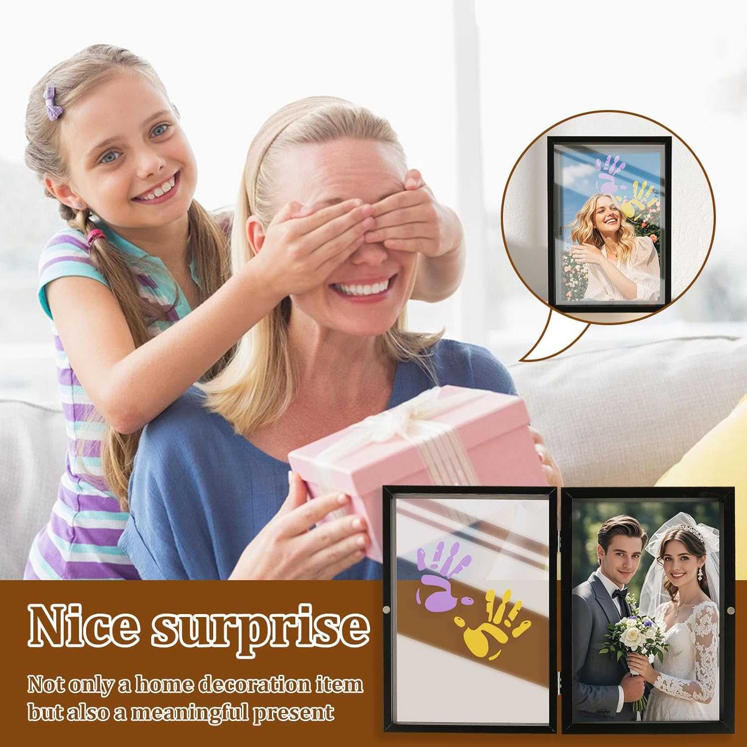 Family Handprint Kit, DIY Craft Keepsake Wooden Frame, Significative Family Print Set for Craft Memorable Hand Print Photo Frame for Parent Kid Home image number 2