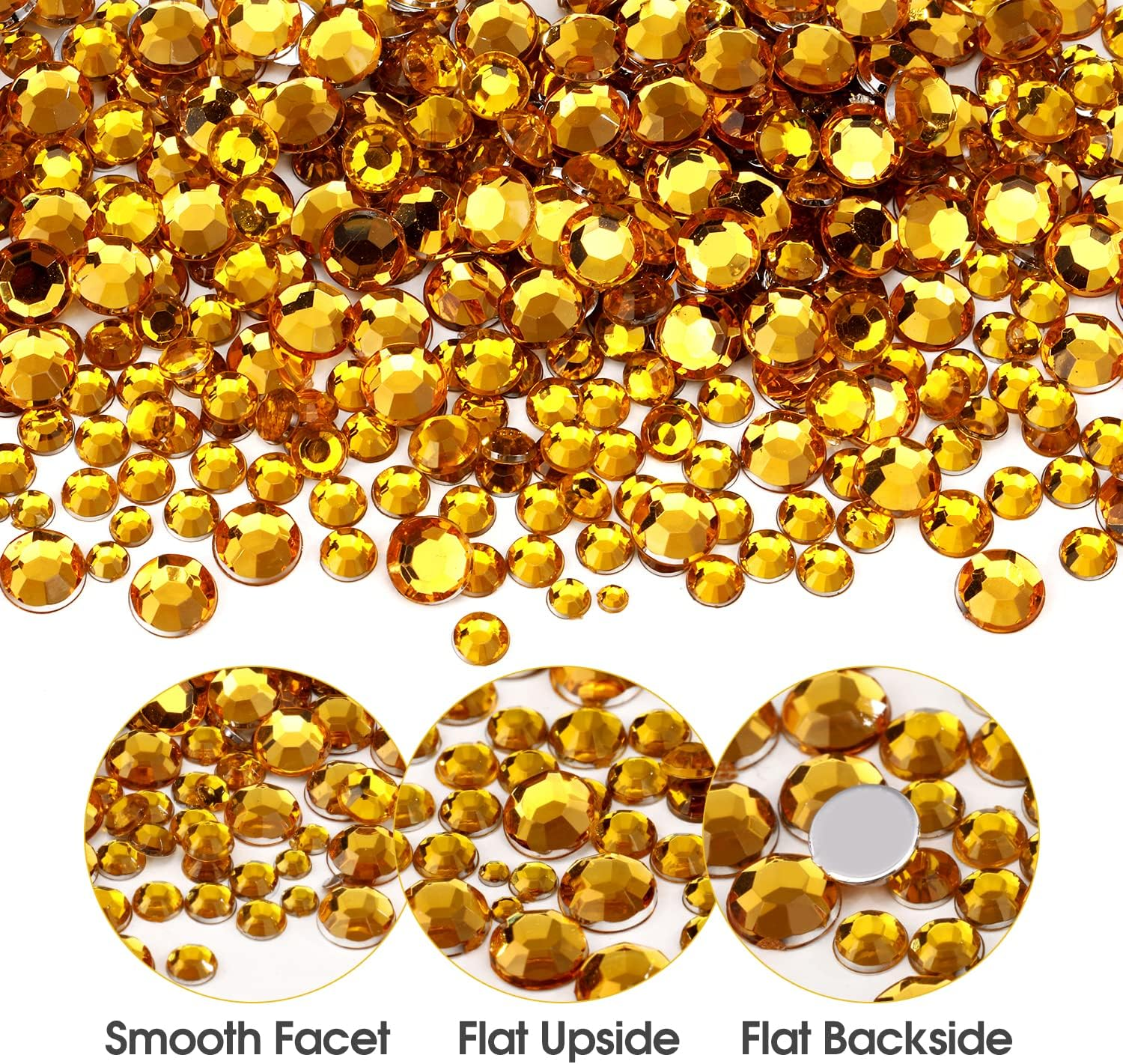 5320 Pieces Flat Back Gems round Crystal Rhinestones 6 Sizes (1.5-6 Mm) with Pick up Tweezer and Rhinestones Picking Pen for Crafts Nail Face Art Clothes Shoes Bags DIY (Golden)