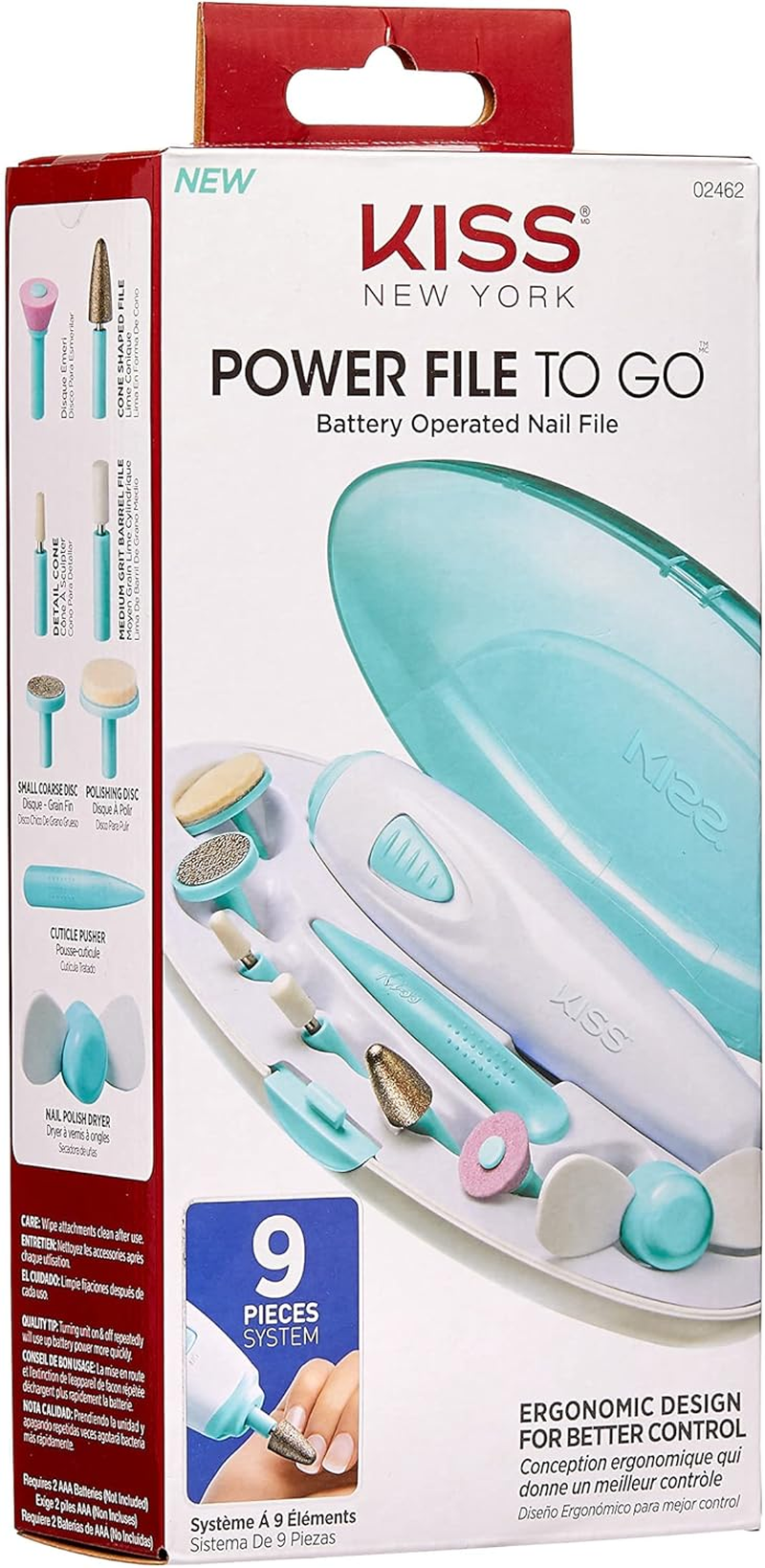 KISS Power File to Go Battery Powered Mani/Pedi Tool Professional Nail Care with 8 Attachments & Storage Case, Shape, Clean, and Polish Nails image number 4