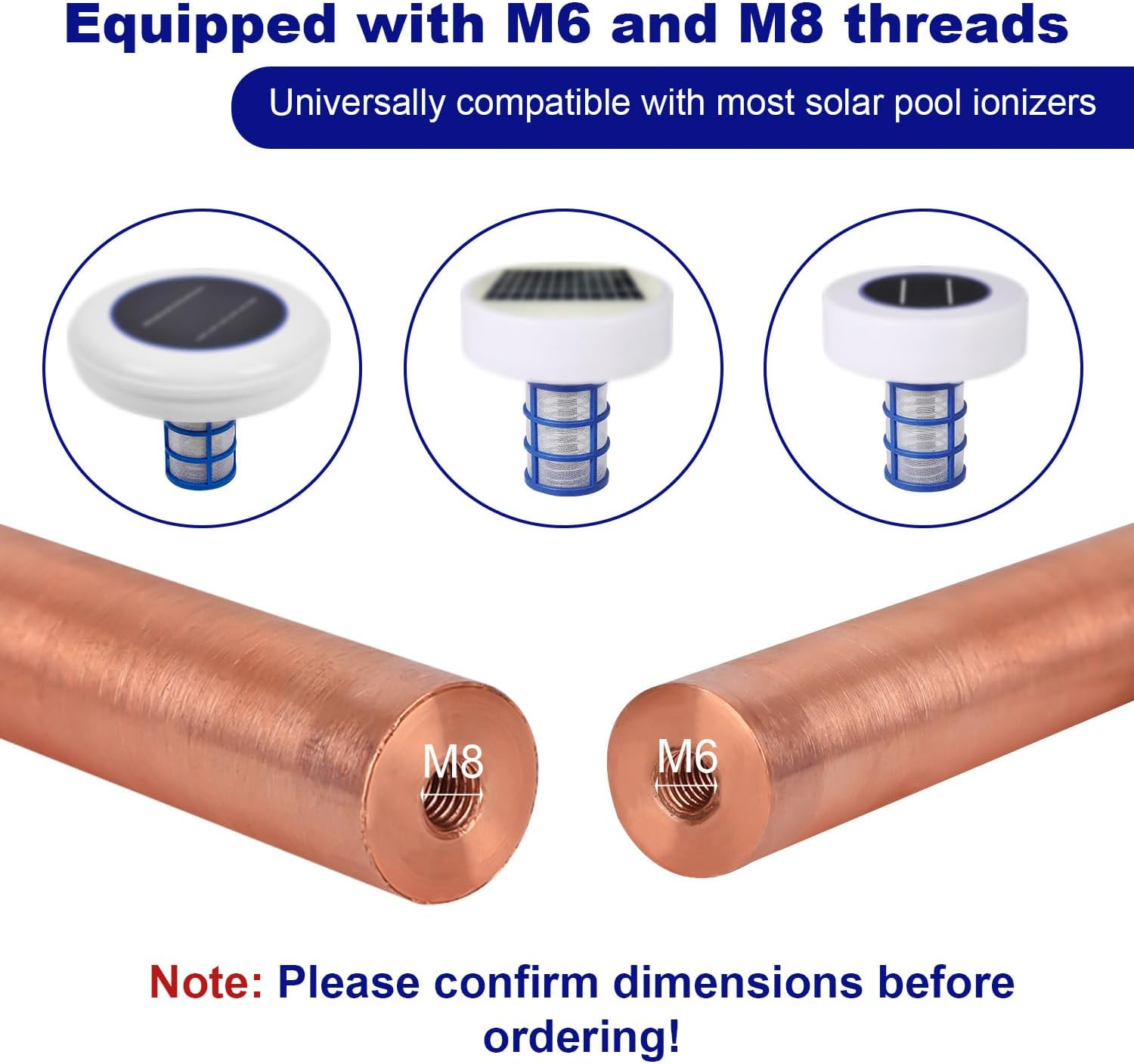 Pool Ionizer Replacement Kit, 4.09X0.71In Replacement Copper Anodes with Copper Anode Filter Base Spring Screw Universally Applicable to Solar Ion Generators image number 2