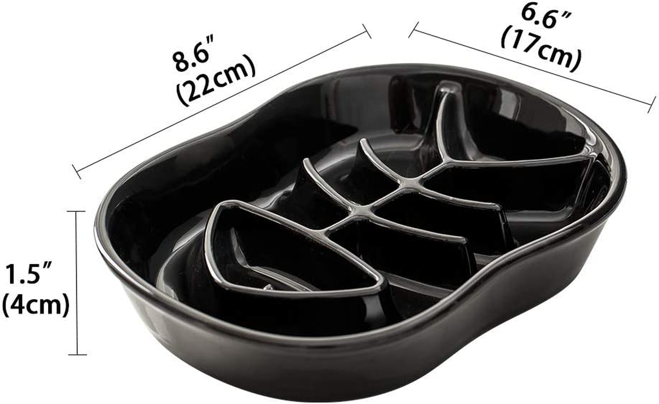 Black Ceramic Slow Feeder Dog Bowls Cat Bowl -Ceramic Fun Interactive Feeder Bloat Stop Cat Bowl Preventing Feeder anti Gulping Healthy Eating Diet Pet Bowls against Bloat, Indigestion and Obesity - White image number 5