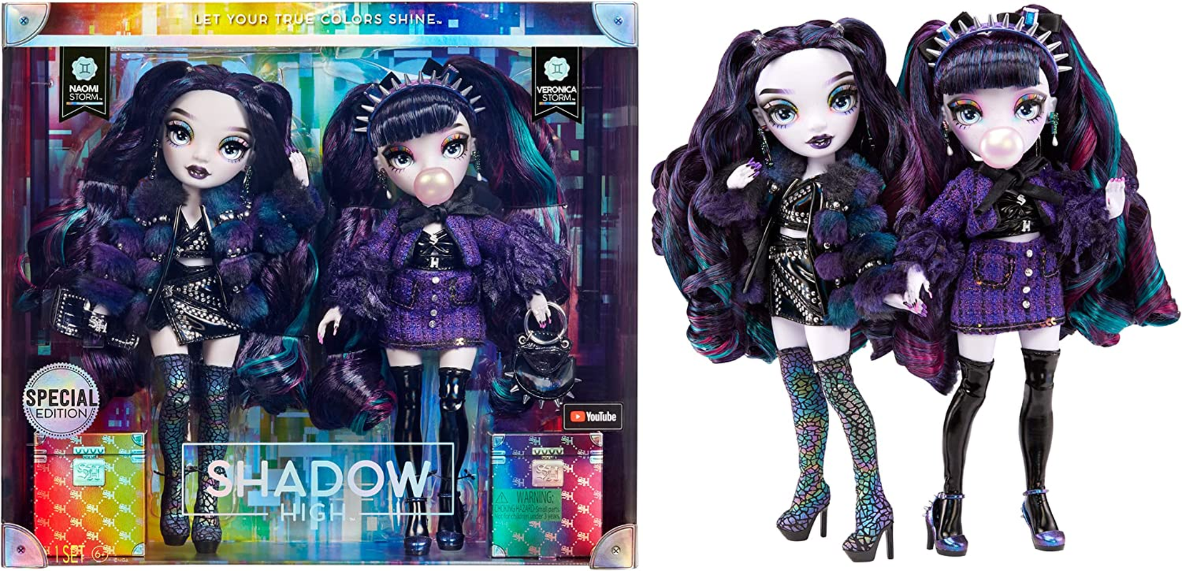 RAINBOW HIGH Shadow High Special Edition Twins- 2-Pack Fashion Doll. Purple and Black Designer Outfits with Accessories, Great for Kids Ages 6+ and Collectors, Multicolor image number 3