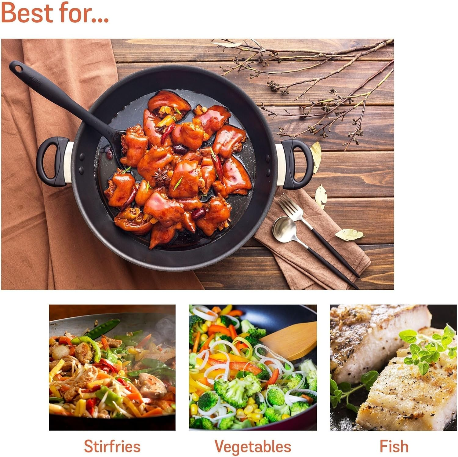 Meyer Cook N Look Non Stick 36Cm Covered Wok, Pots and Pans, Induction Compatible, Dishwasher Safe, Oven Safe, Black with Lid image number 5