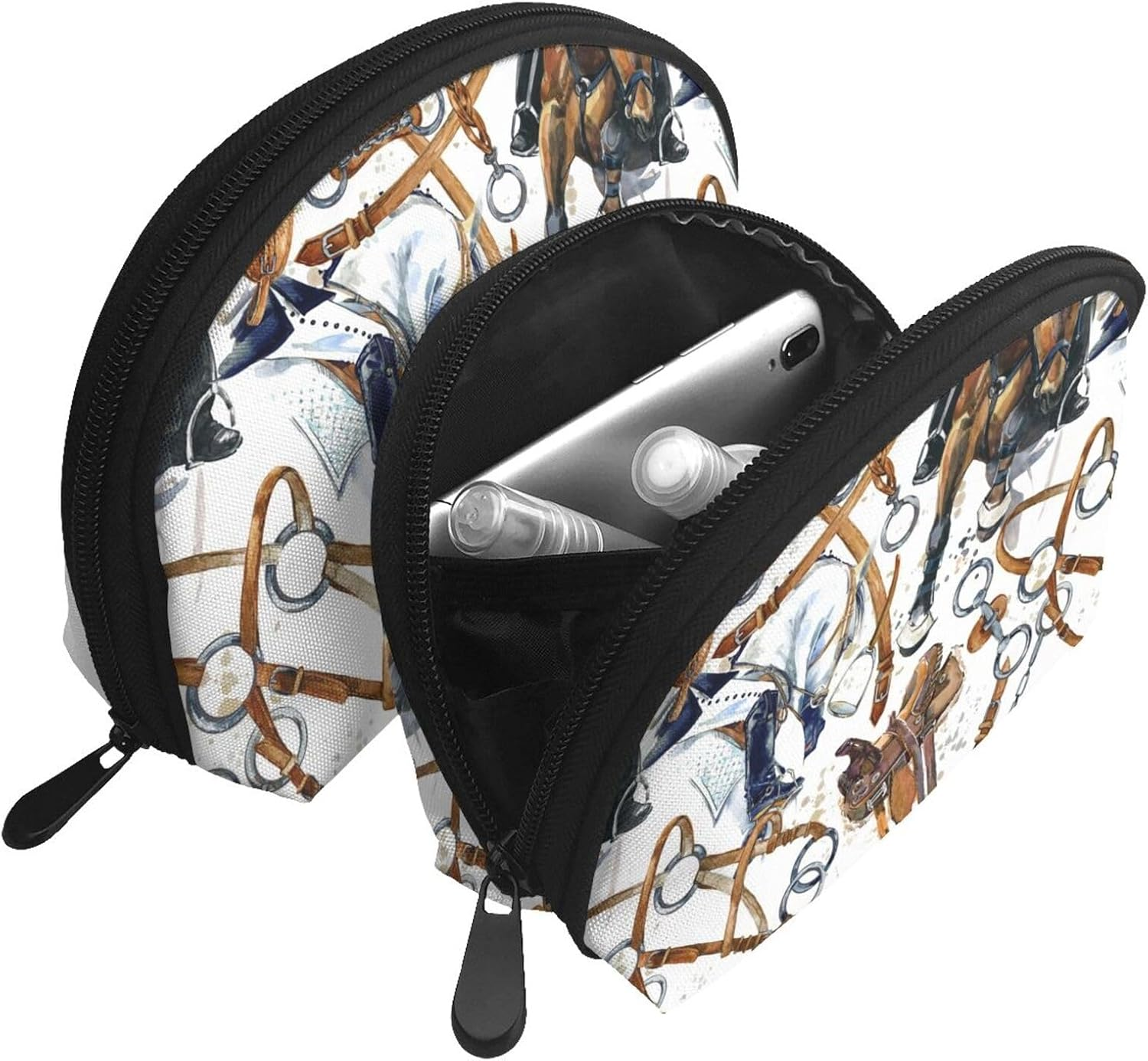 Cozimangoe Coin Pouch Makeup Bags Set, 2 Piece Shell Shape Cosmetic Bag with Pockets for Daily Travel Handbag Lipstick Keys Toiletry, Personalized Horse Racing Harness Horse image number 6