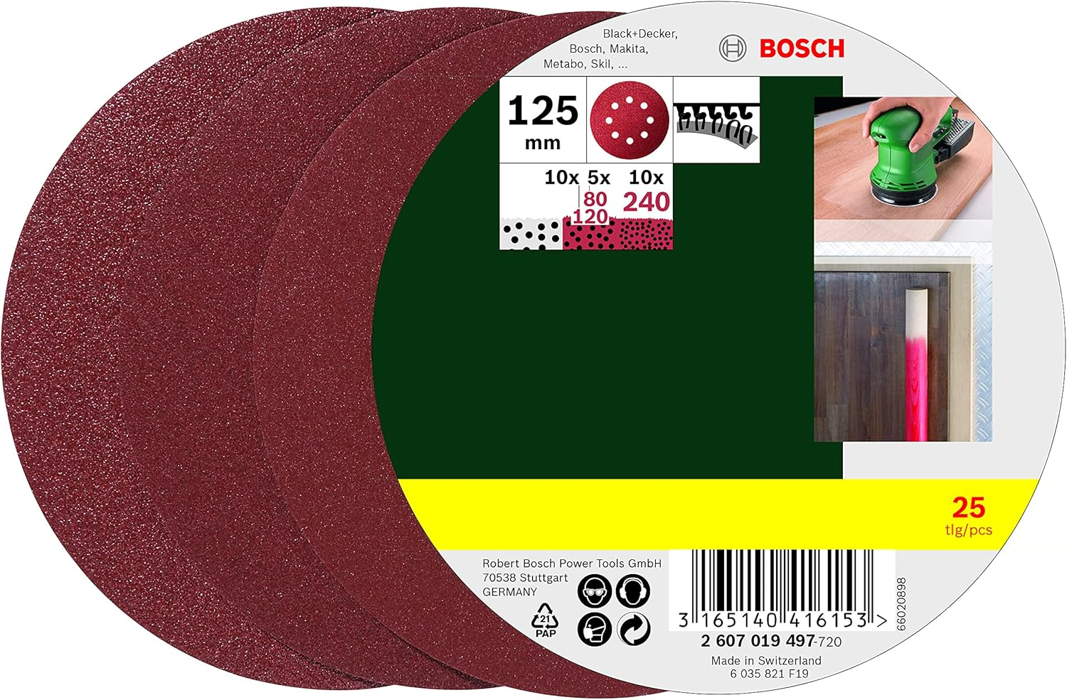 Bosch 25-Piece Sanding Sheet Set (&Oslash; 125Mm, Grit 80/120/240, Accessories for Random Orbital Sanders) image number 4