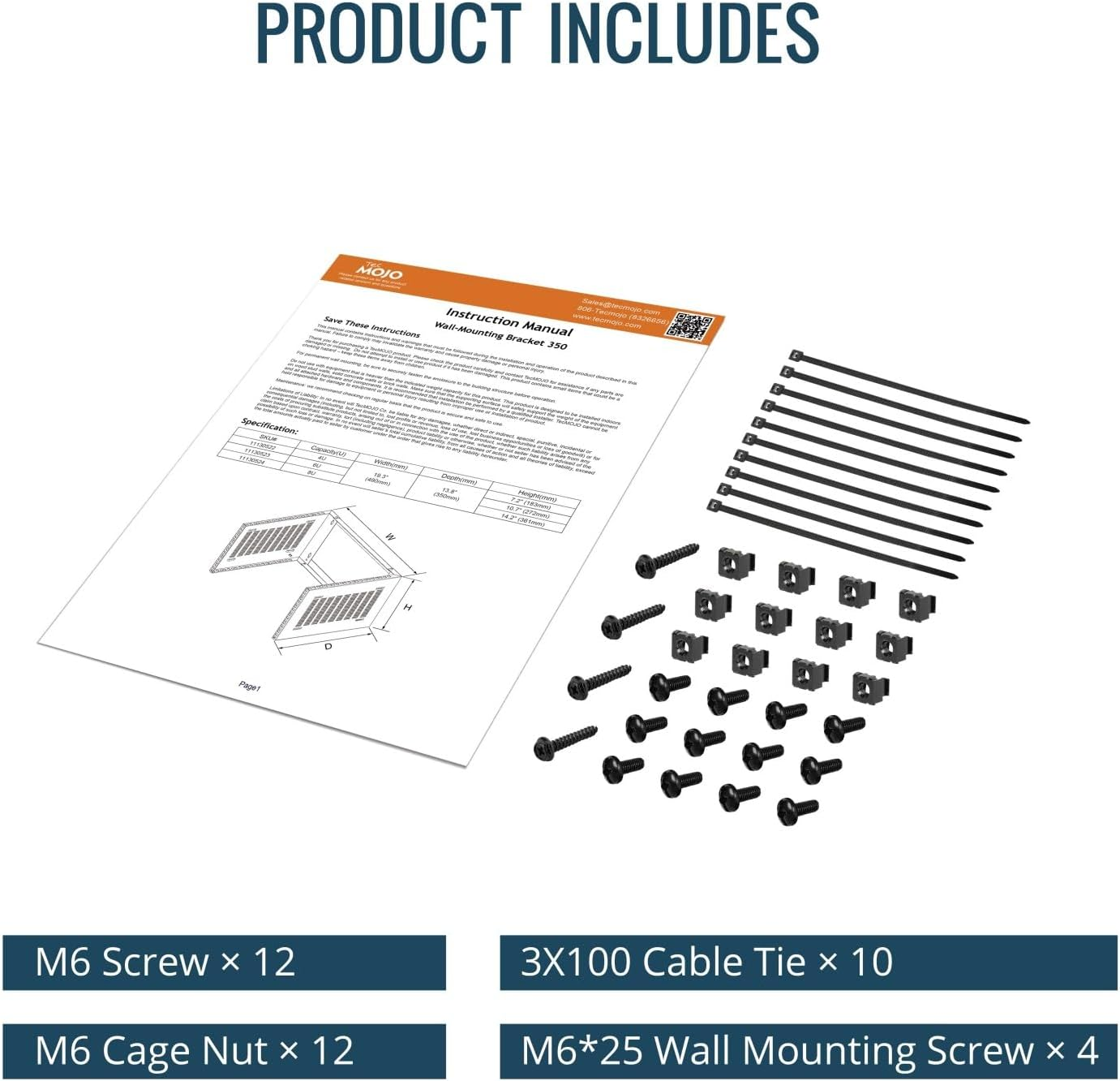 Tecmojo 6U Server Rack 350Mm Deep Open Frame Network Rack 19" Width Wall Mount for Shallow Server and IT Equipment, Network Switches, Patch Panel Bracket, 50 Kg /110 Lbs Max Loading, Black image number 1