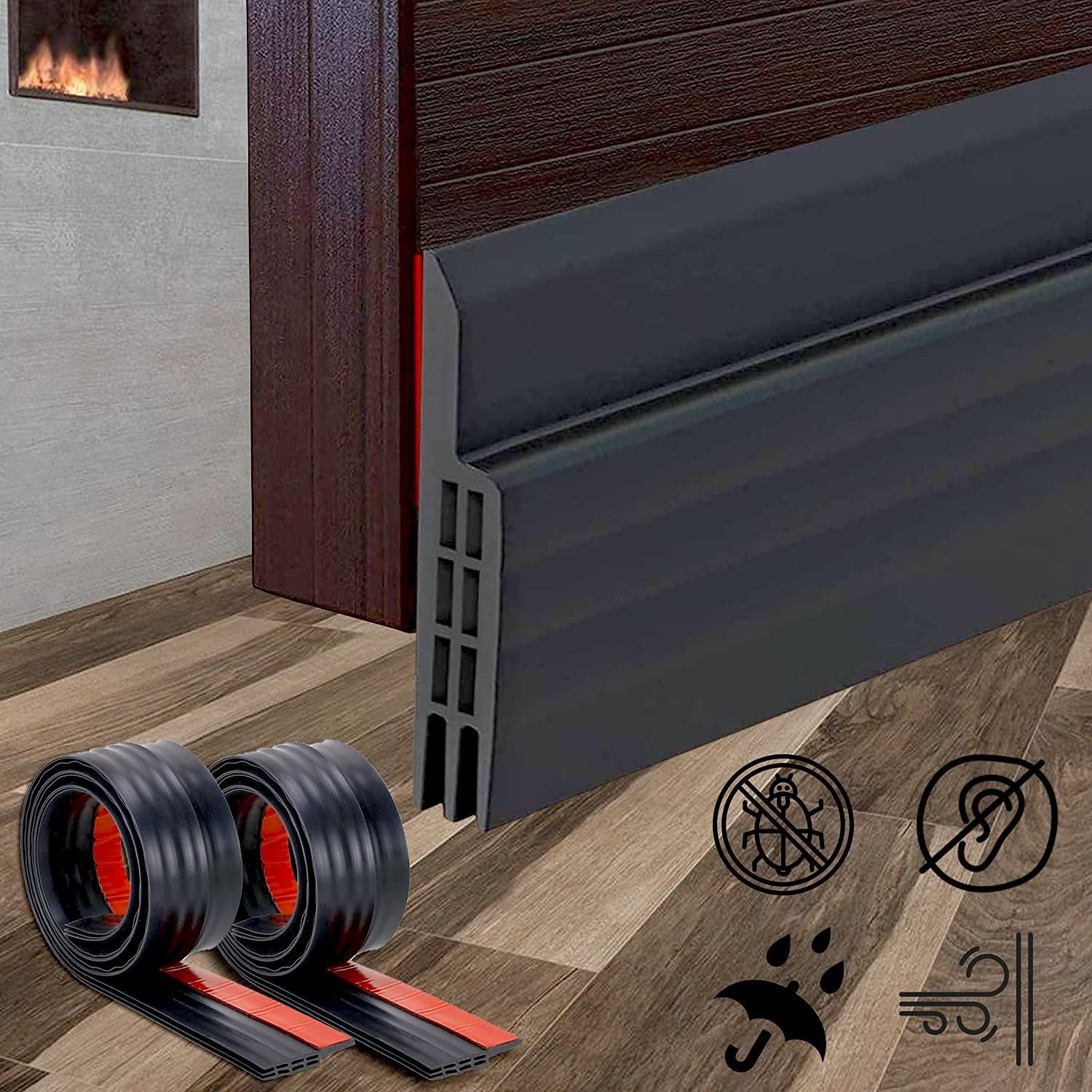 2 Pack Door Draft Stopper under Door - Heavy Duty Weatherproof Seal Strip, Soundproof & Anti-Dust Blocker, Mouse Insect Barrier for Home Doors - White