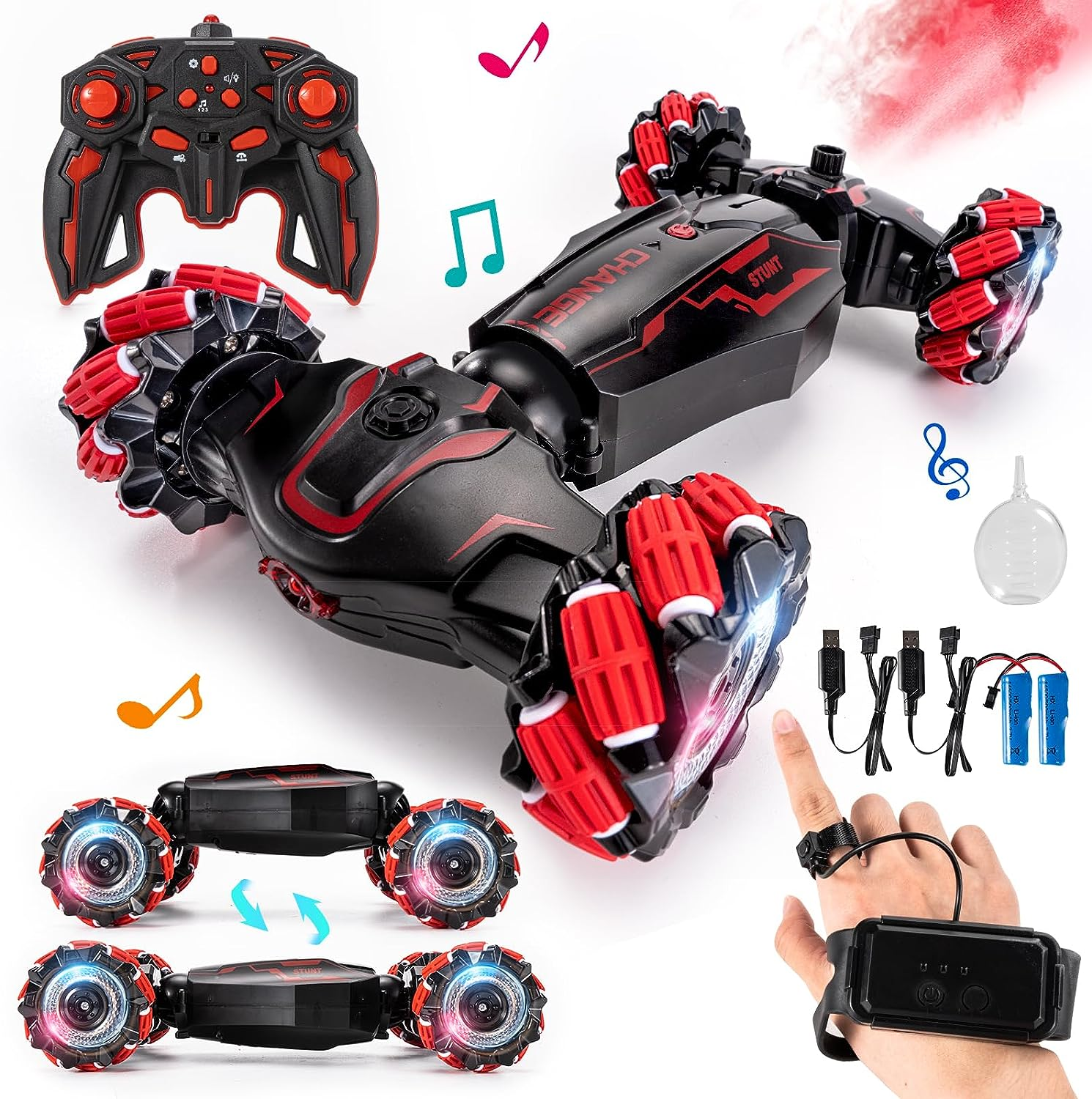 4WD Remote Control Gesture Sensor Car,Hand Controlled RC Stunt Car,Double-Sided Vehicle 360&deg; Rotation with Light and Music Spray, Watch Toy Cars for Boys & Girls Birthday