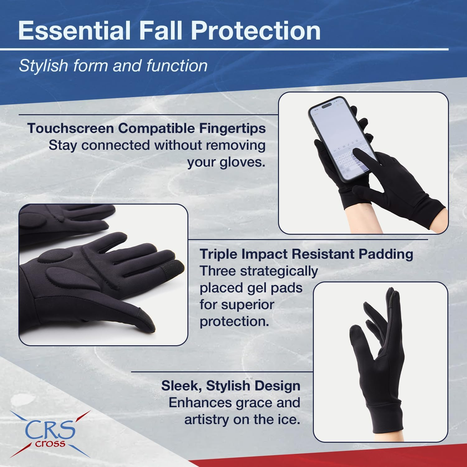 CRS Cross Figure Skating Gloves - Warm Padded Protection for Practice, Competition, or Testing/Examination image number 2