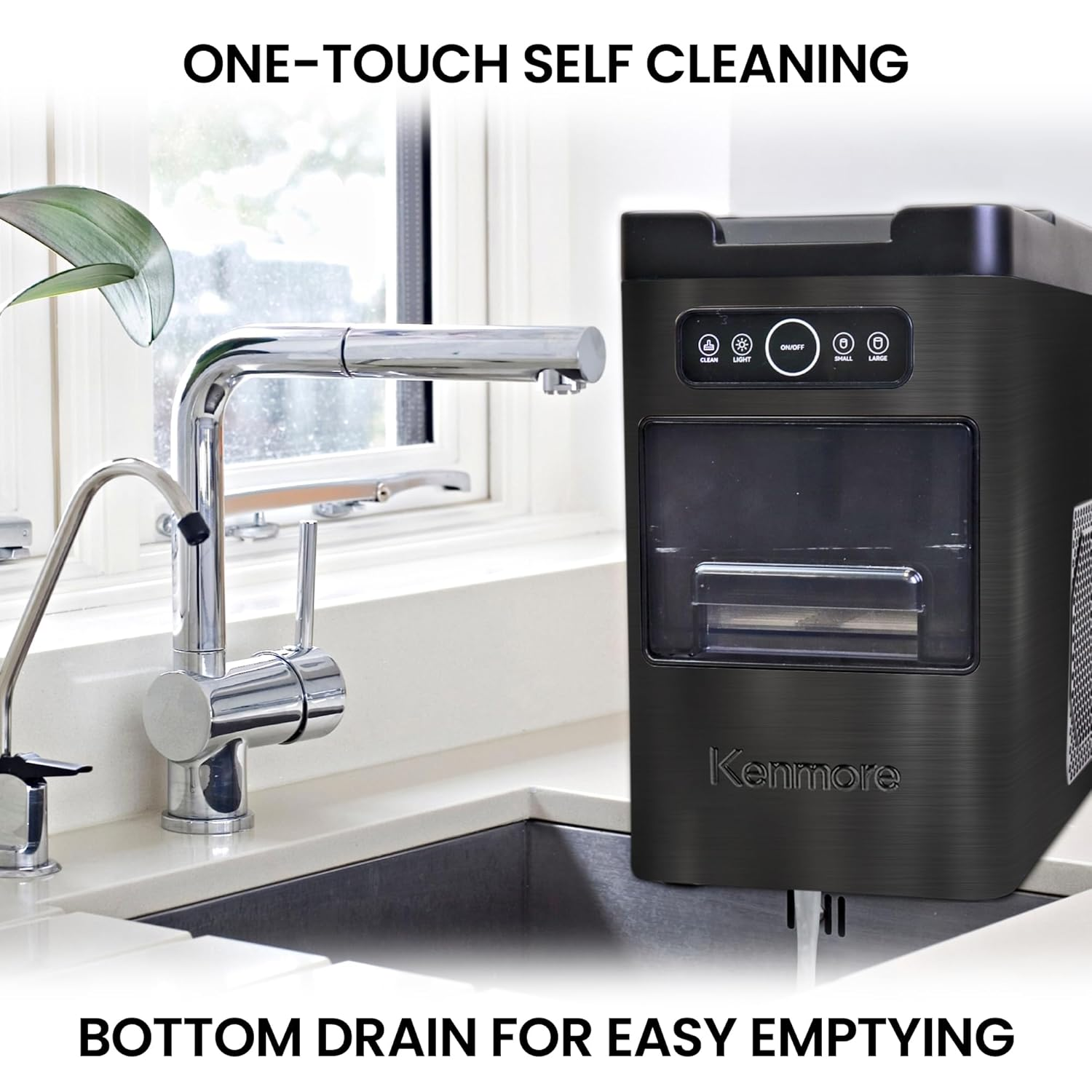 Kenmore Front-Load Countertop Ice Maker | Fits under Cabinets | 11.7 Kg/24Hrs & 9 Ice Cubes in 6 Min | Large or Small Ice Pellets | One-Touch Self-Clean | Portable Ice Machine | Stainless Steel image number 4