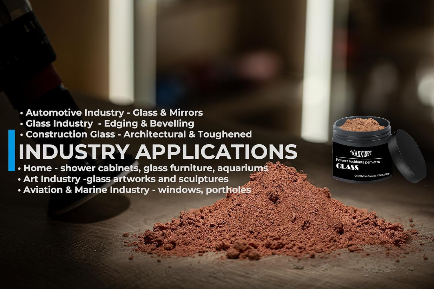 WANXINPT Glass Polish 2.82Oz (80G) Cerium Oxide High Grade Glass Polishing Powder - TREO 99% - 3.5 Microns, Scratch Remover, Polishing Compound (For All Glass Polishing) image number 2