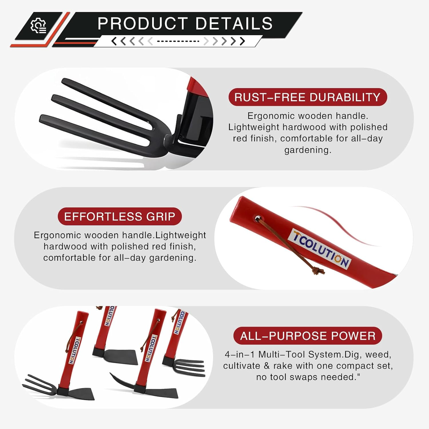 Garden Tool Set with Tool Box 4 Piece Heavy Duty Gardening Tools Kit with Hoe Rake Shovel Fork Non Slip Handle Garden Hand Tools for Digging Weeding Planting image number 1